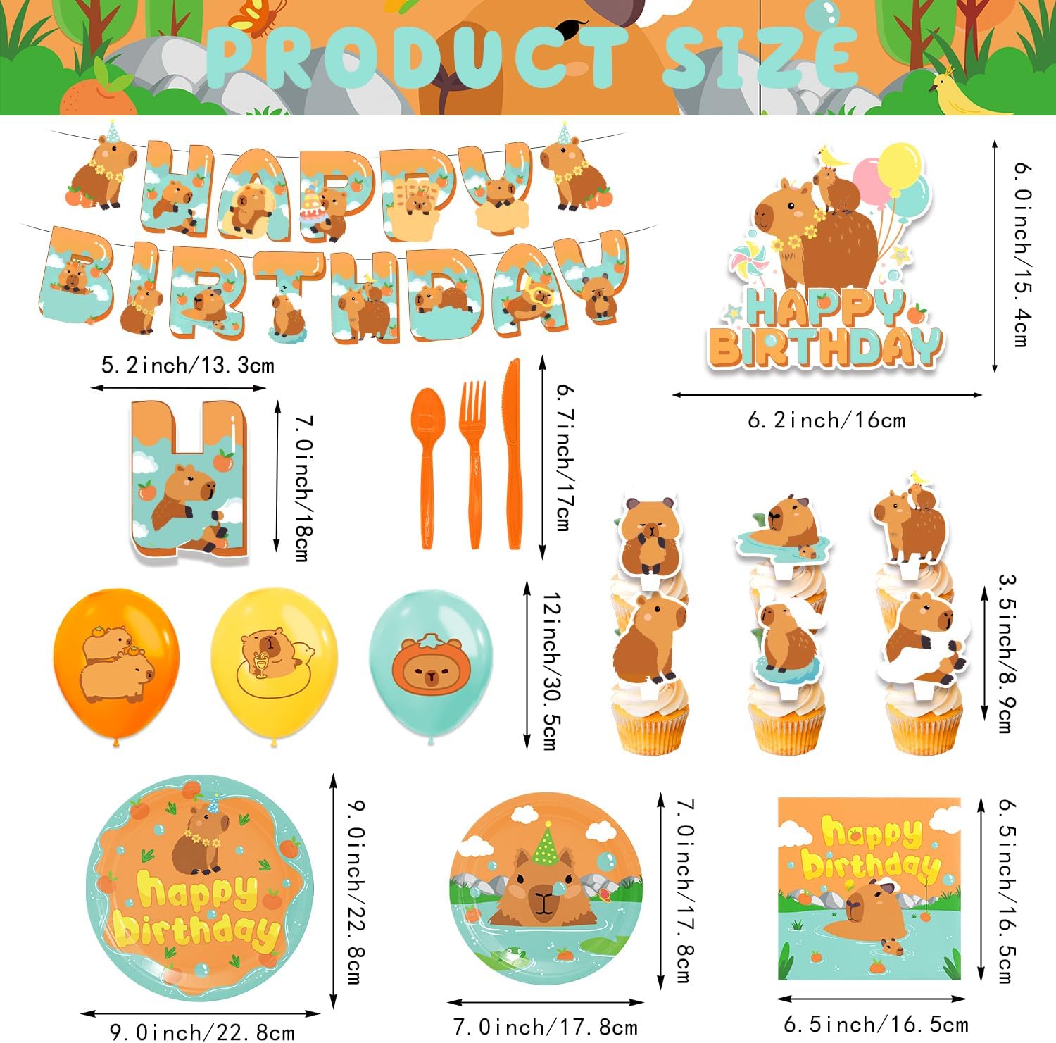 Capybara Birthday Decorations,Capybara Party Supplies,Capybara Party Decorations,Capybara Party Supplies Include Balloons,Backdrop,Banner, Cake Toppers,Tableware, Tablecloth - Image 4