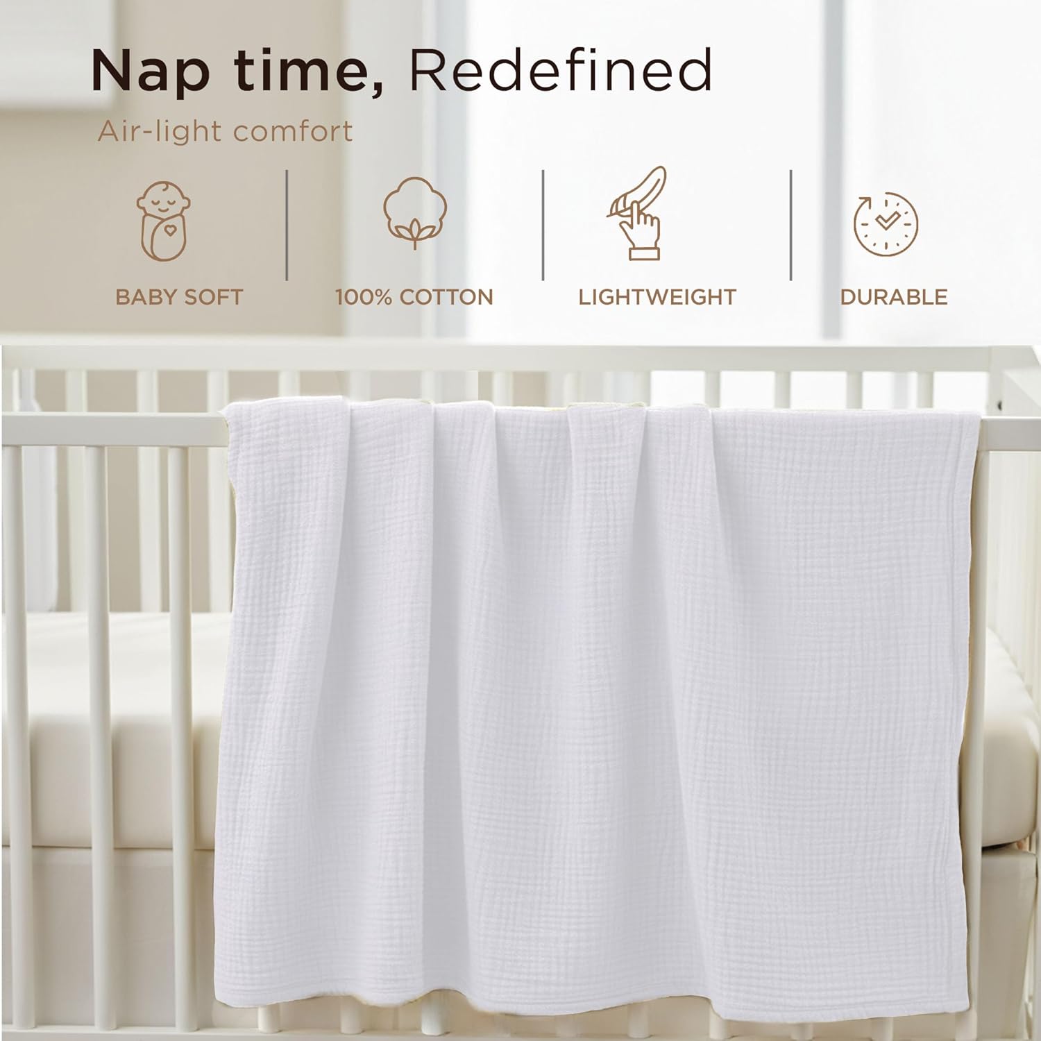 Threadmill Muslin Swaddles for Newborns| 4 Layer Swaddle Baby Blankets | Multi Use Muslin Blankets 41 x 37| Ultra-Soft Breathable Baby Wrap for Boys & Girls| Registry Essential| White - Image 5