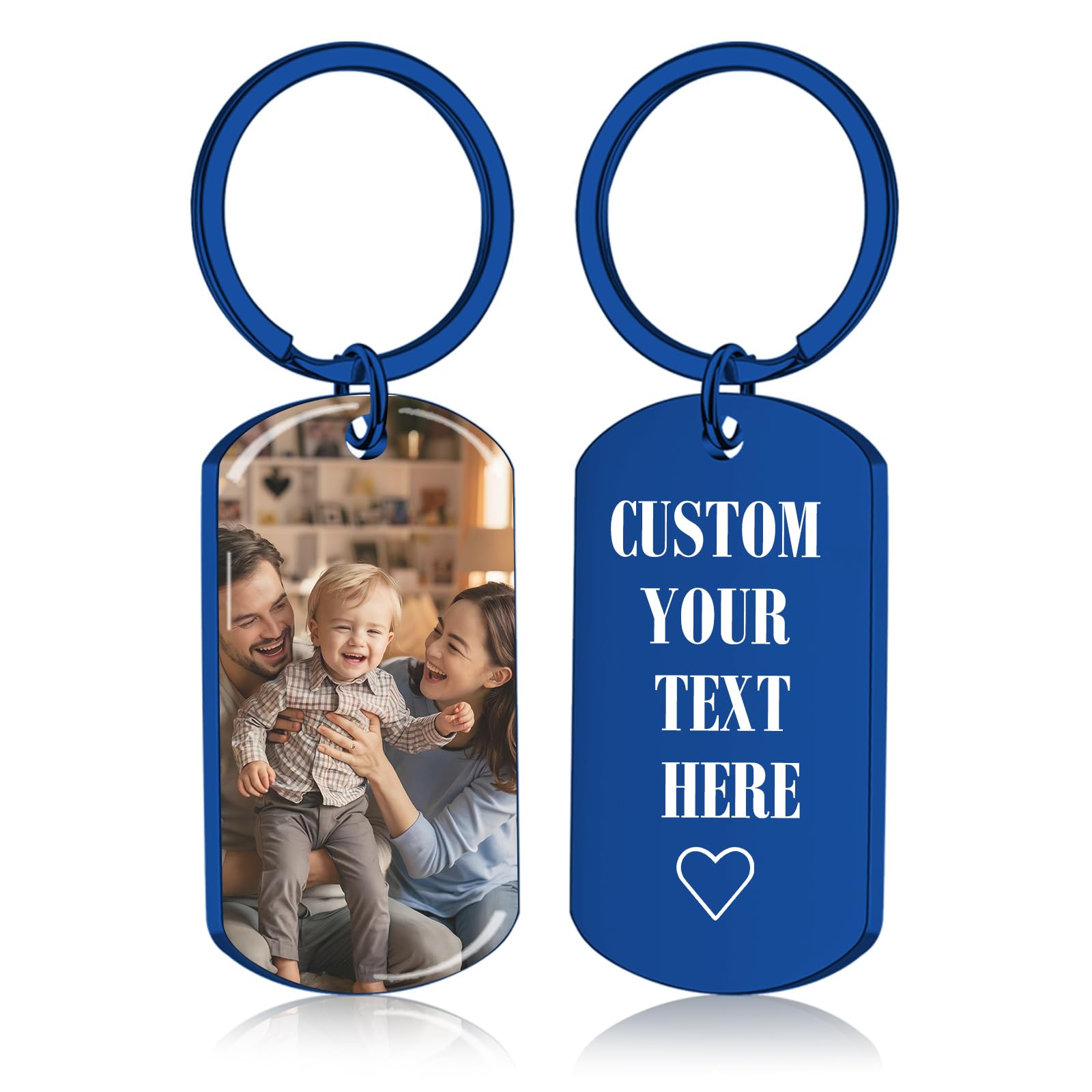 BEXOA Personalised Keyring Custom Printed Engraved Text Photo Keyring for Dad Boyfriend Girlfriend Women Men Anniversary Memorial Gifts (UV-blue)