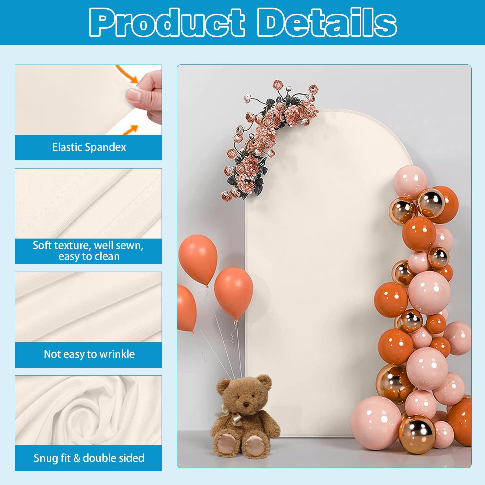 Cubierta de fondo de arco, parte superior redonda, fondo de arco de doble cara, cubierta de arco de boda para bodas, decoración de fiestas, cumpleaños, baby shower, banquete
