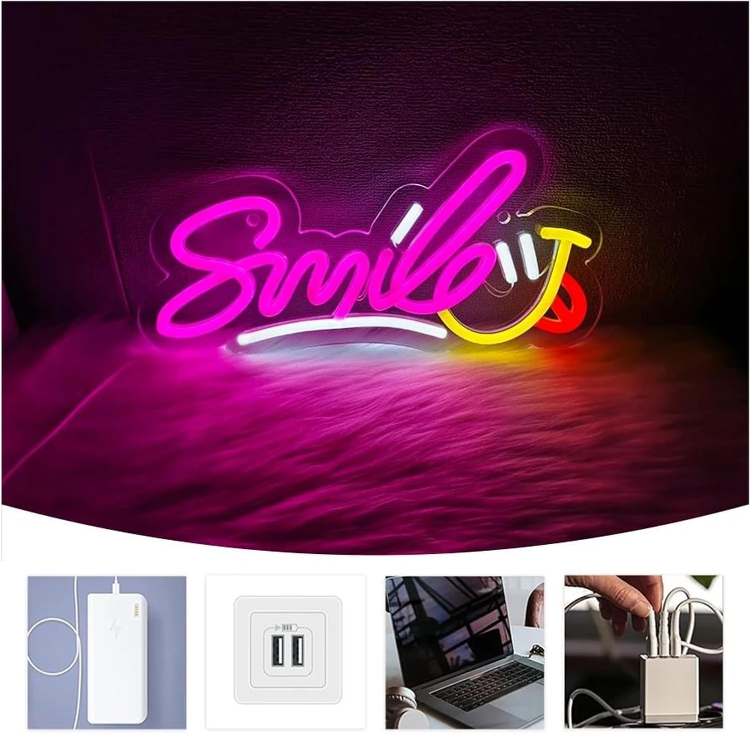 Insegna al per neon con scritta "Smile" e lettere a per LED per addio nubilato, matrimonio, 31 cm x 15,5