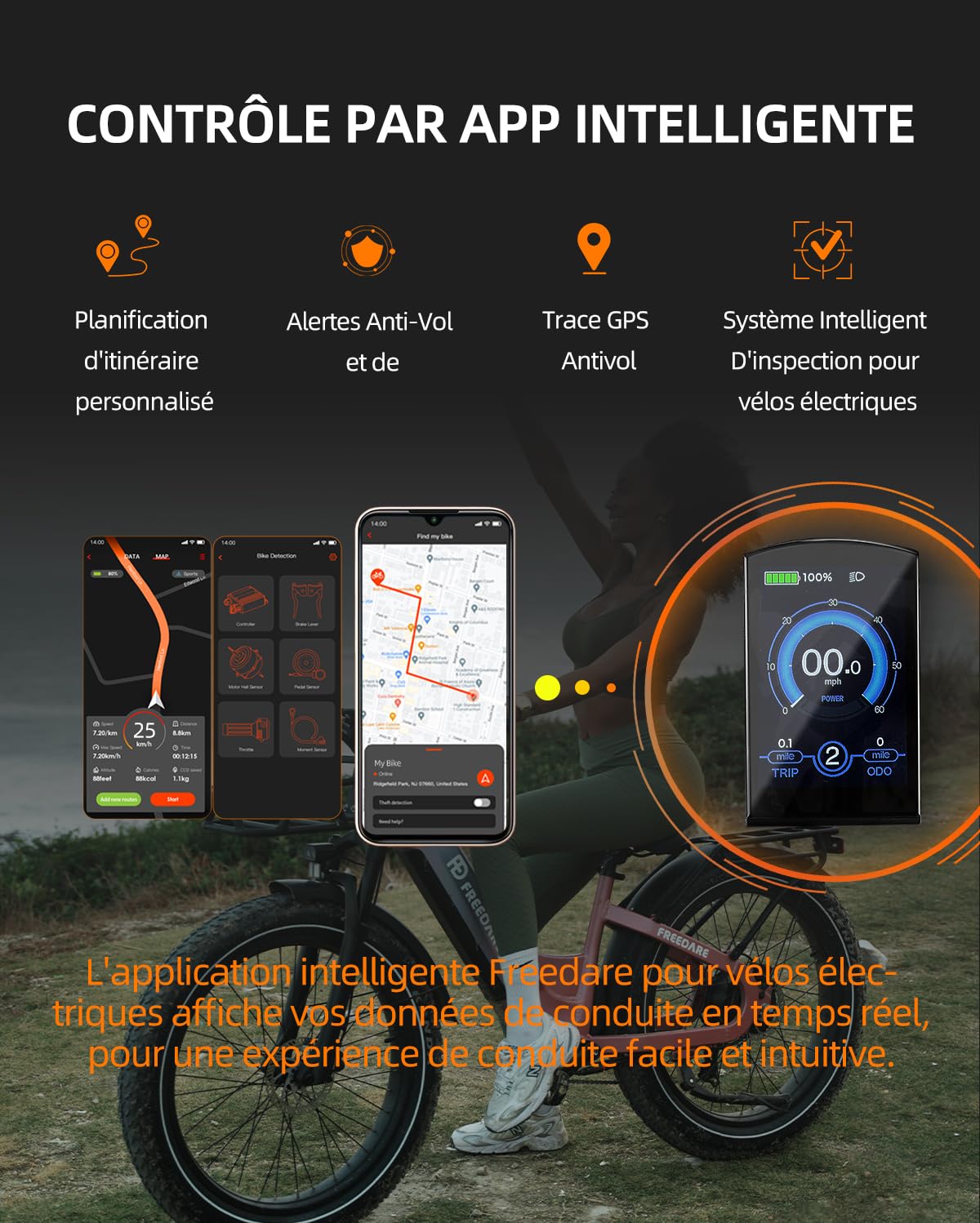 FREEDARE Vélo Électrique Eden pour Adulte Femme Homme avec Moteur BaFang 250W 90Nm Batterie 48V 20Ah Autonomie 150km Capteur de Couple GPS et App Smart VTT Pneus Kenda 26 x 4 Pneus Fat