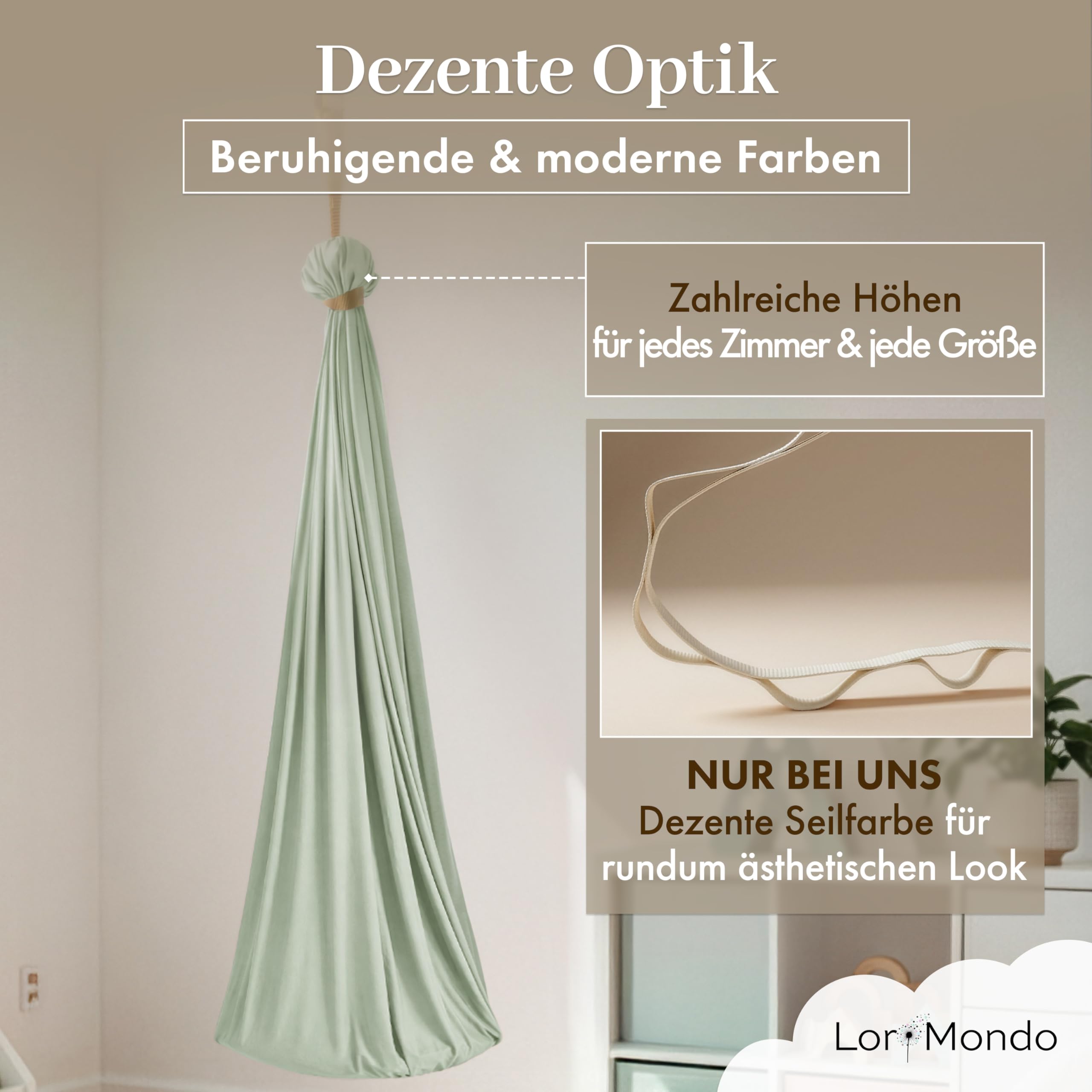 Hängeschaukel – Gemütliche Indoor Schaukel aus Baumwolle für entspannte Momente, inkl. Montageset und Baumwolltasche (Salbeigrün)