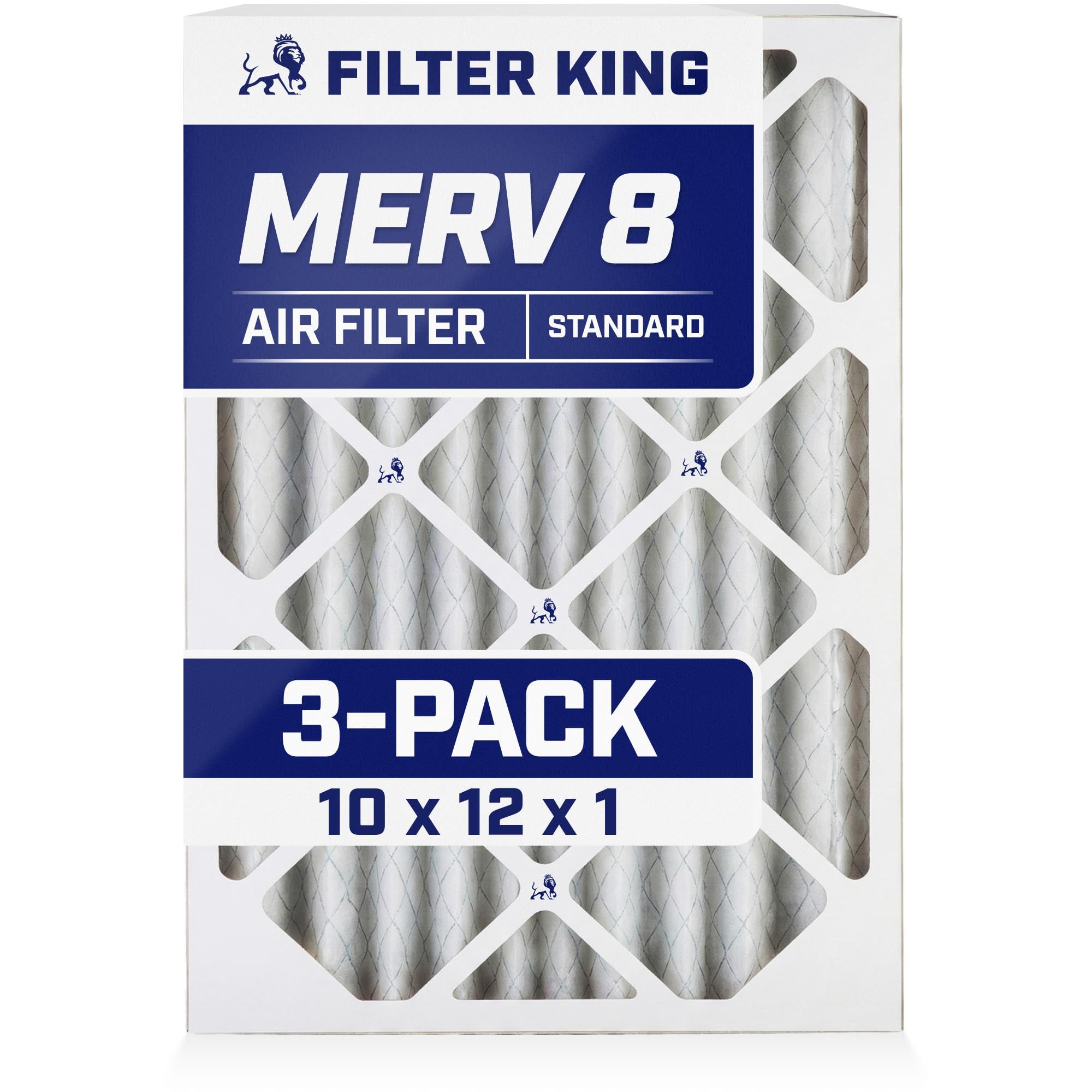 Filter King 10x12x1 Air Filter | 3-PACK | MERV 8 HVAC Pleated A/C Furnace Filters | MADE IN USA | Actual Size: 9.5 x 11.5 x .75"