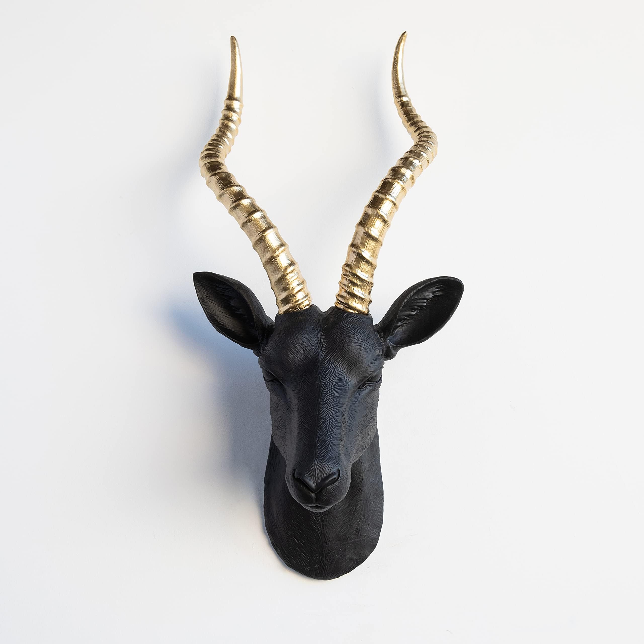 Faux Taxidermy Antelope Head Wall Mount, Black/Gold, ANT1708