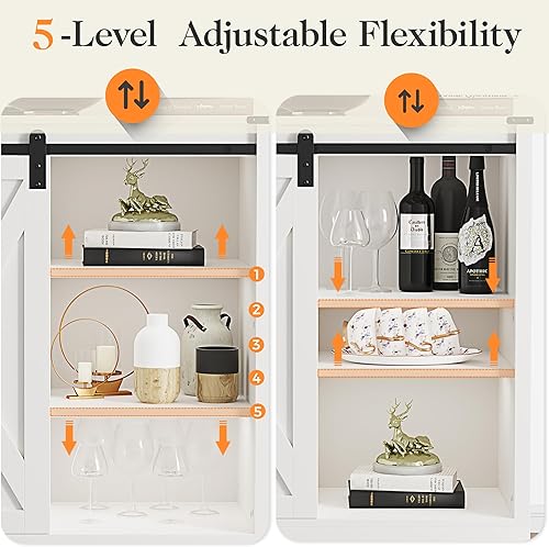 Miniatura 4 de Armario de barra de café de granja con almacenamiento, aparador de 33 pulgadas de alto con puerta de barra deslizante, mesa de gabinete rústico de