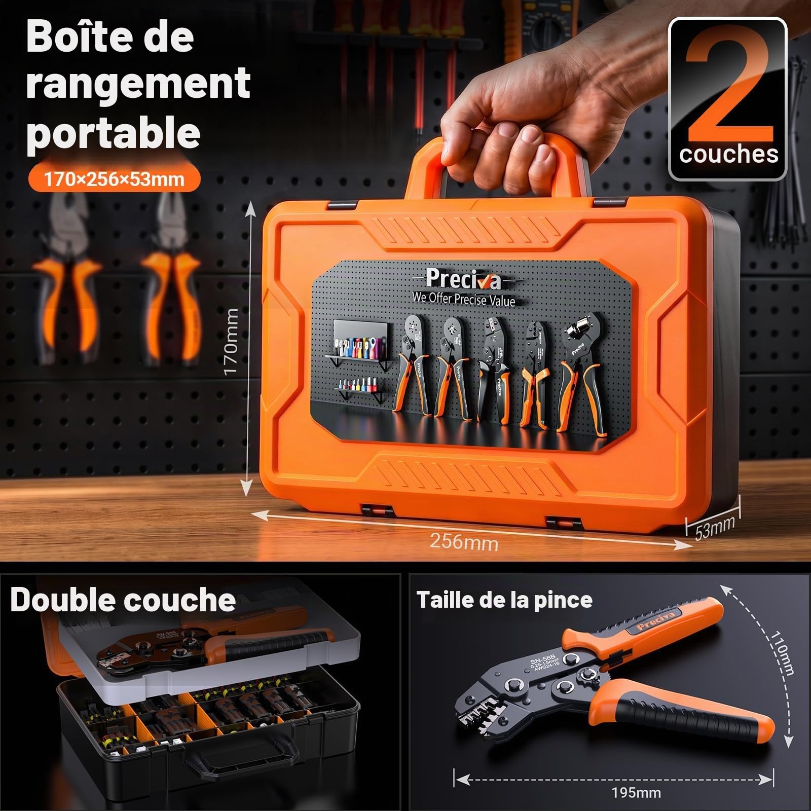Preciva Pince à Sertir Double Mâchoire 627pcs pour JST/Dupont & Cosses