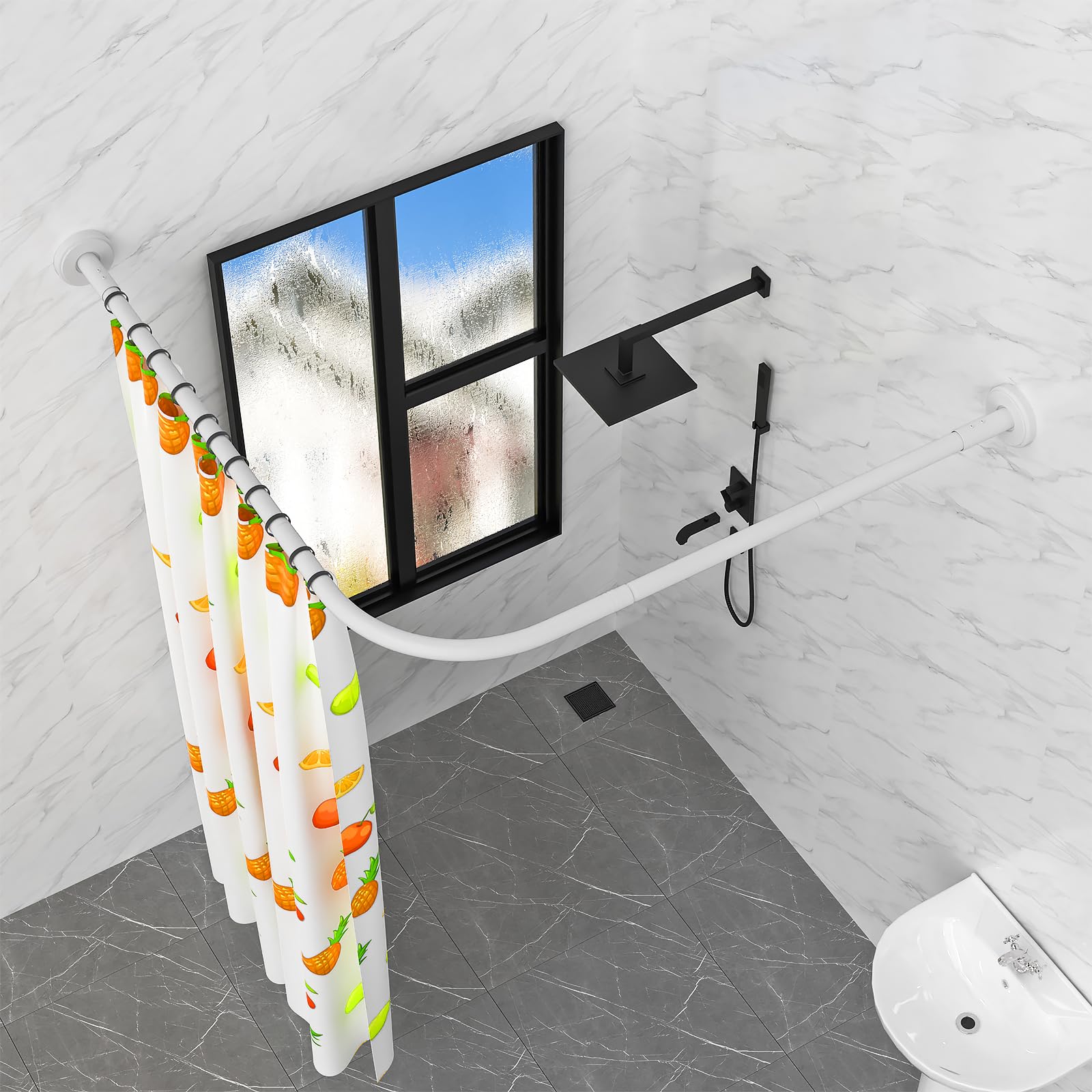 Misounda Shower Curtain Rail Rod L Shape, Shower Curtain Rail 95x175 cm/100x165 cm, Stainless Steel Curved Shower Rail - Image 4