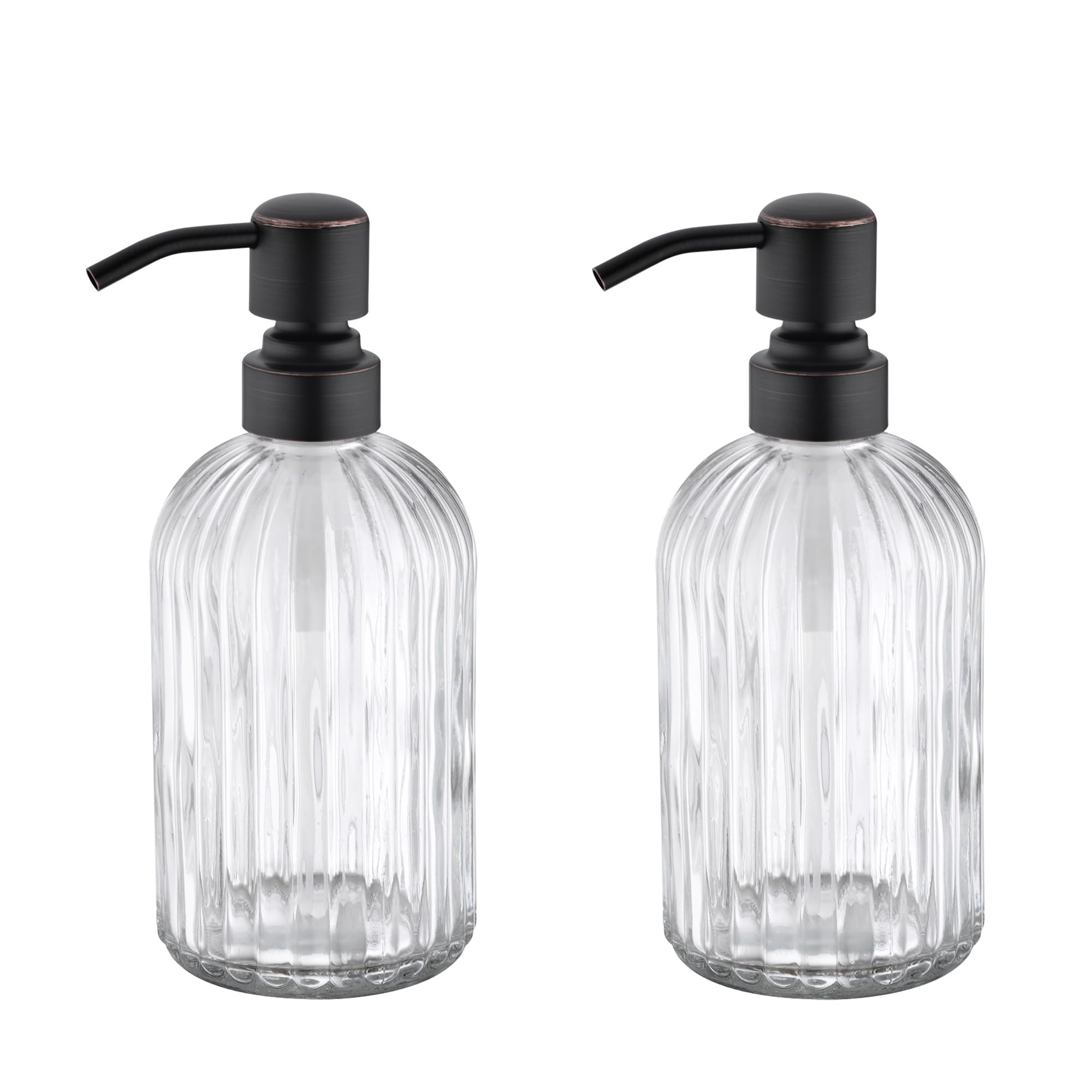 Dispenser di sapone liquido da bagno in bronzo lucidato a olio, con pompa in acciaio inox antiruggine, bottiglia in vetro trasparente da 473 ml, 2 confezioni