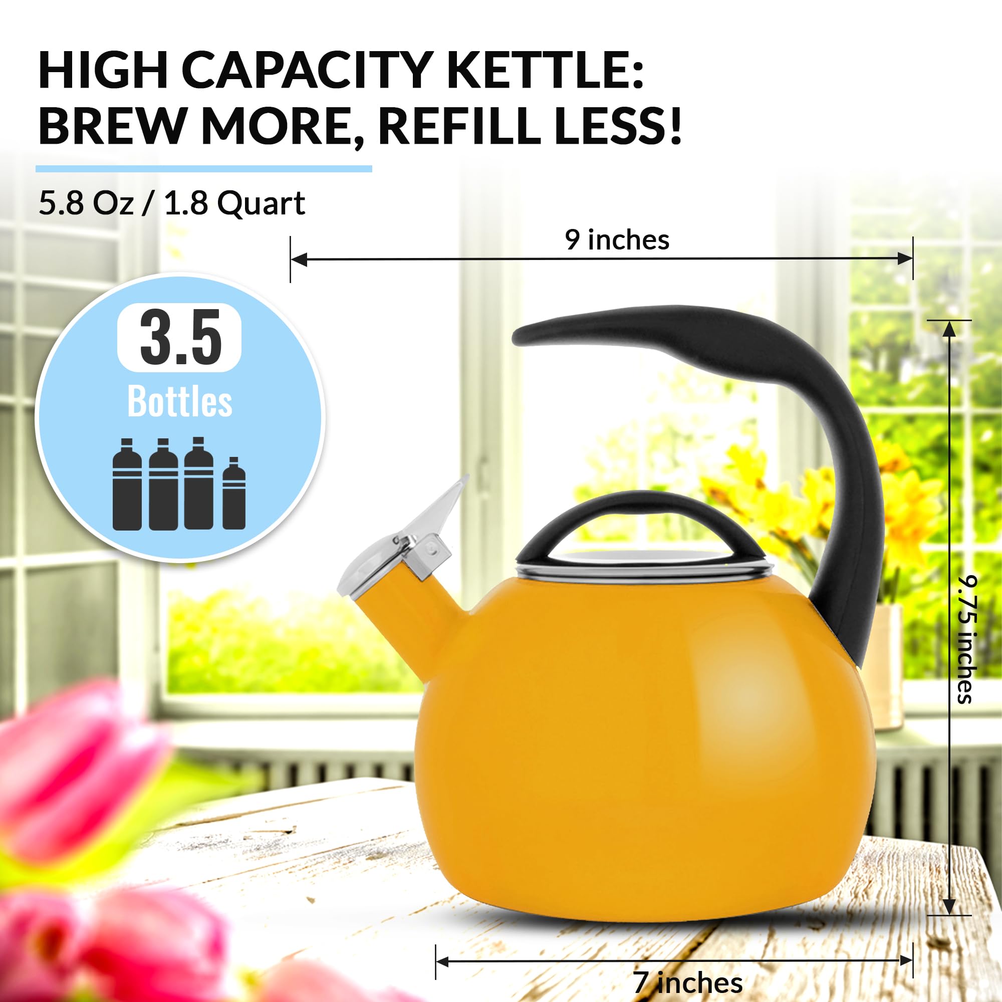 Chantal 40Th Anniversary Tea kettle, 2 Quart, Enamel Carbon steel, Whistling, Marigold, 1.9 Litres - Image 4