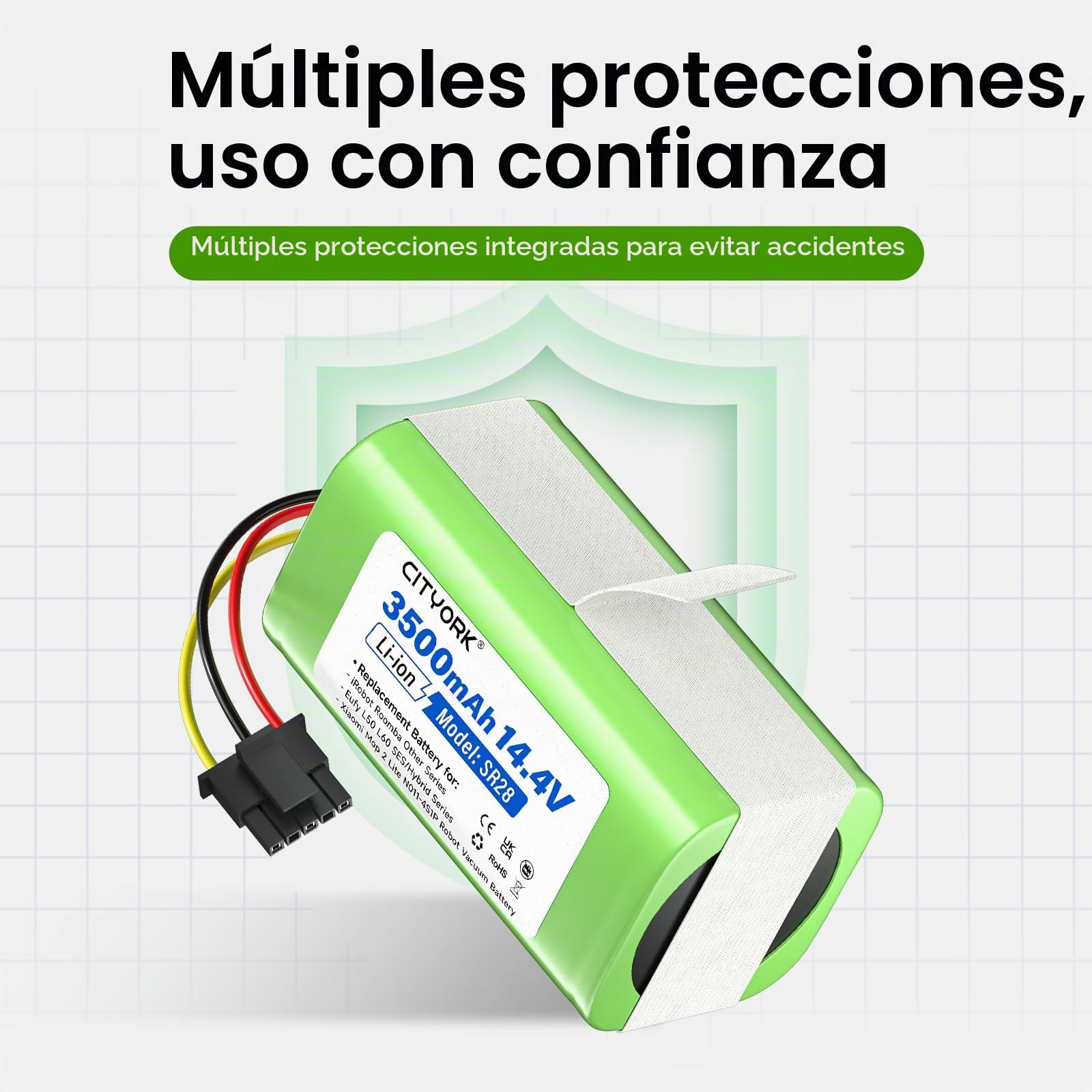 CITYORK 14.4V/3500mAh Batería para iRobot Roomba Combo Essential Y0110/ Y0112/ Essential 2/ Combo Essential Y0110/ Y011020/ Y011040/ Y0112/ Y011240, para Eufy L50 L60 Hybrid/SES Bateria