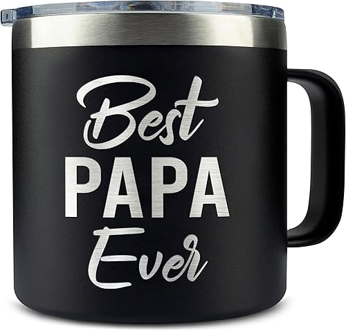Hyturtle Taza de café con texto en inglés "Best Papa Ever", de acero inoxidable, de 14 onzas, regalo para papá, idea de regalo para papá en el día