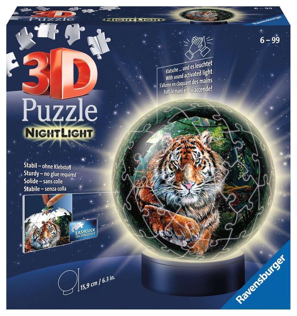 Ravensburger- Luce Notturna per Gatti Predatori 11248-Puzzle 3D, Motivo predatori-72 Pezzi, dai 6 Anni in su, Multicolore, 11248