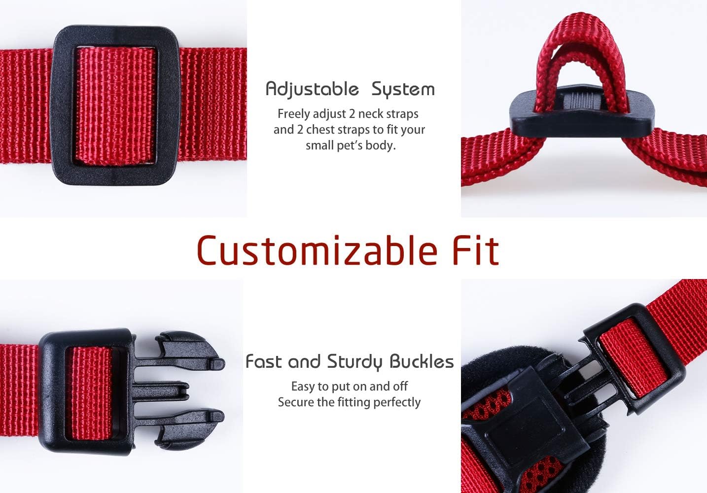 rabbitgoo Cat Harness Escape Proof, Adjustable Small Pets Vest Harnesses, No Choke No Pull Design for Best Safety and Comfort - Soft Mesh Kitten Puppy Harness with Reflective Strips, Red