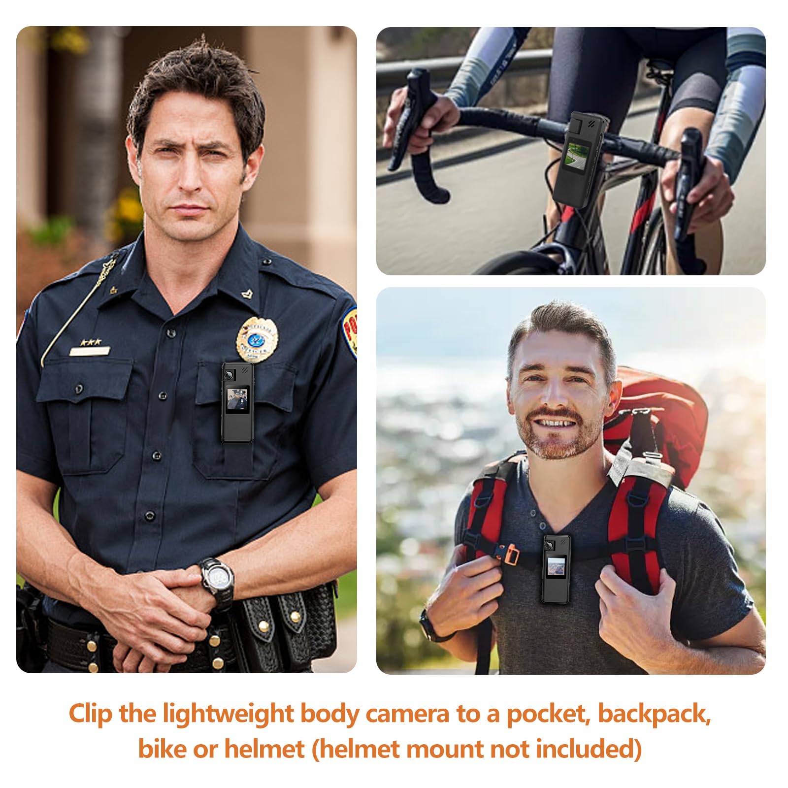 A32 64GB Caméra de Corps, Caméra Corporelle Portable avec Objectif Rotatif 180° et Détection de Mouvement, Caméscope 1080P avec Enregistrement Audio et Vidéo pour Outdoor Sports Police Livrais