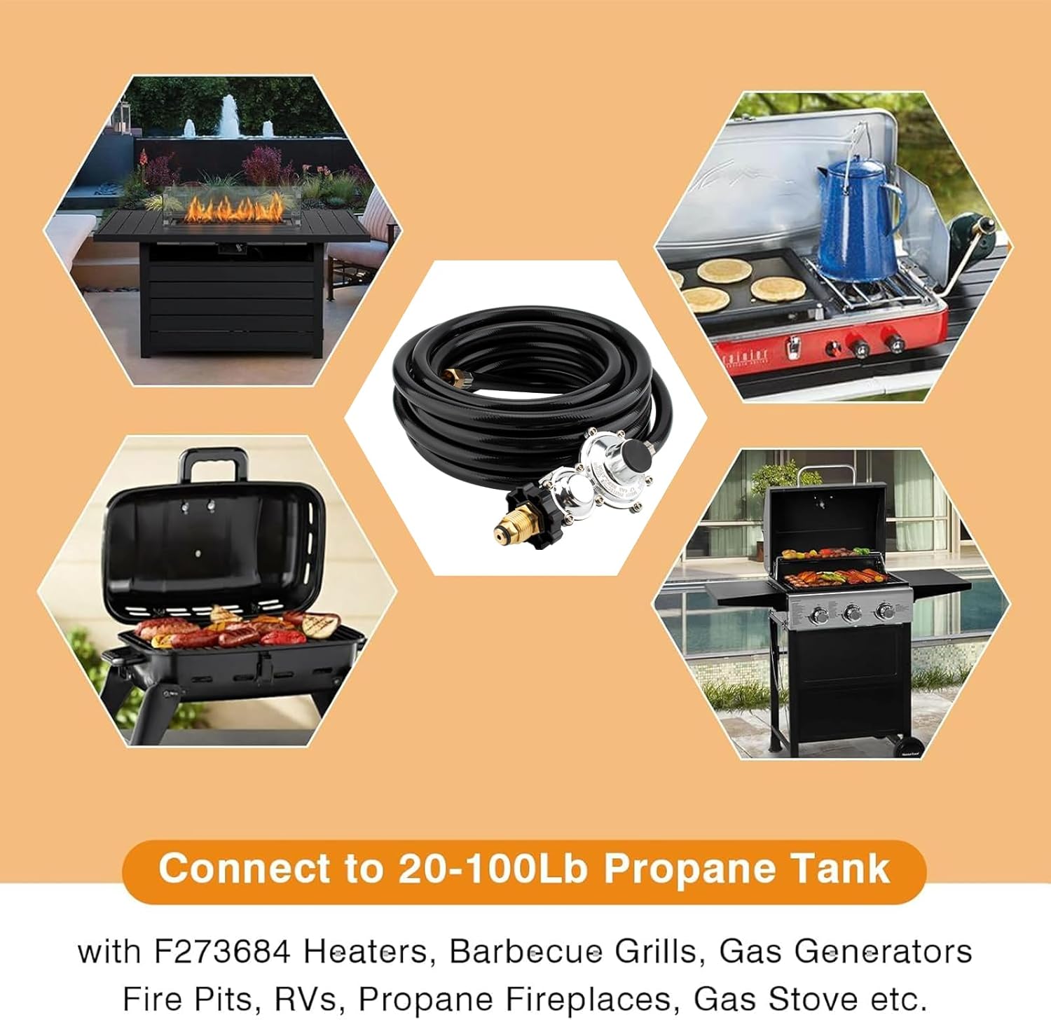 24 Foot F273684 Propane Hose w/POL Regulator Compatible with Mr Heater Big Buddy Heaters,Vent Free Propane Heater Hose 3/8”NPT Parts Assembly to Propane Tank for IN/Outdoor Heater Gas Grill Connectors