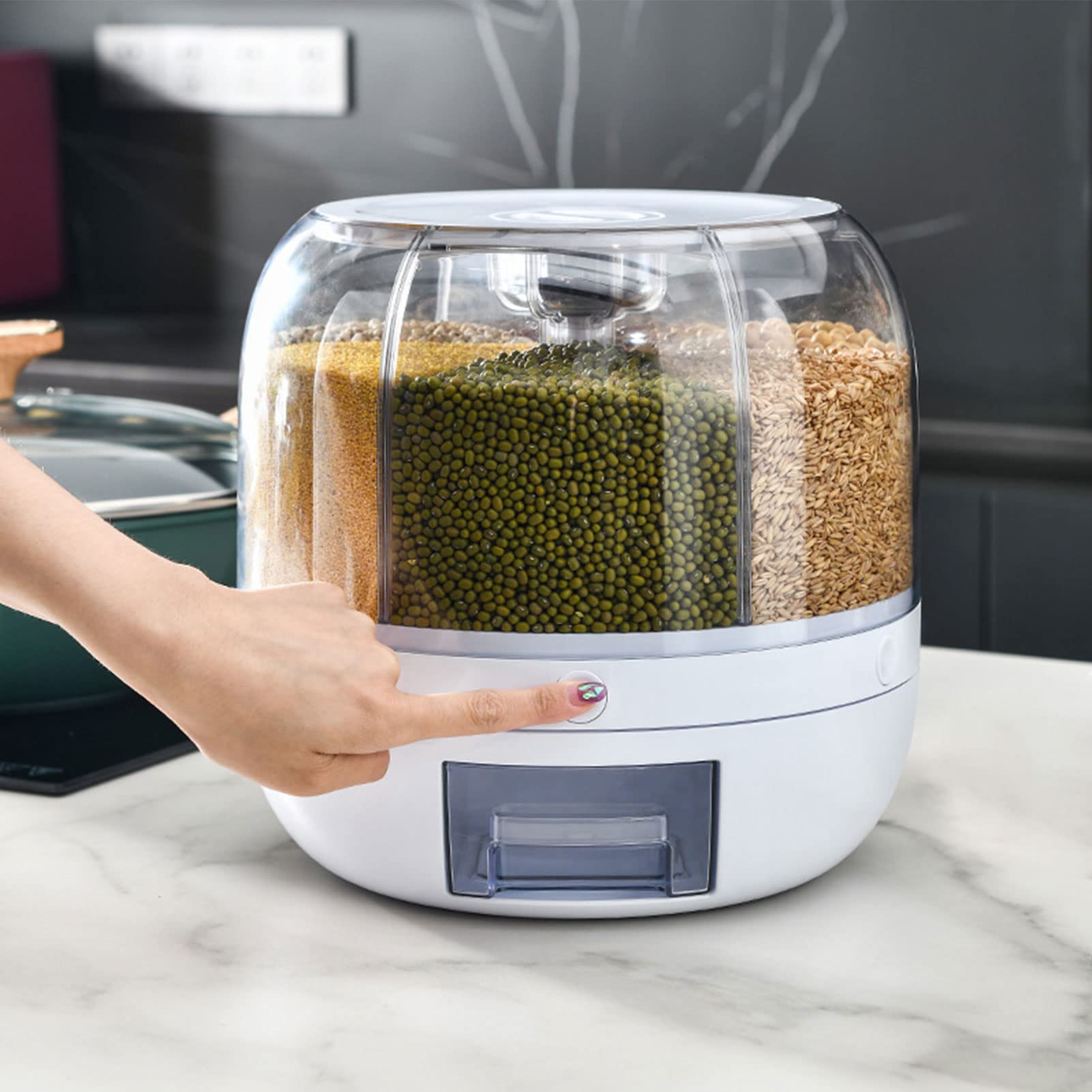 Dispensador de arroz de 6 compartimentos JULEMY giratorio de 360 grados y 6 kg