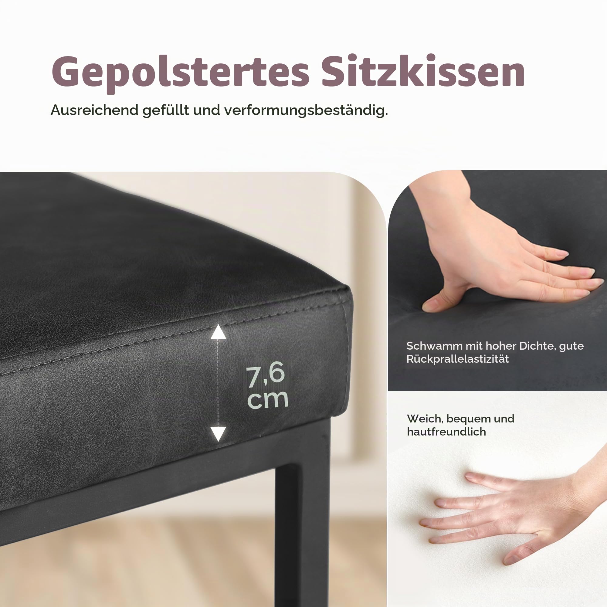 ALPHA HOME Barhocker 2er Set mit Lehne Pu-Leder Küchenhocker, Schwarz