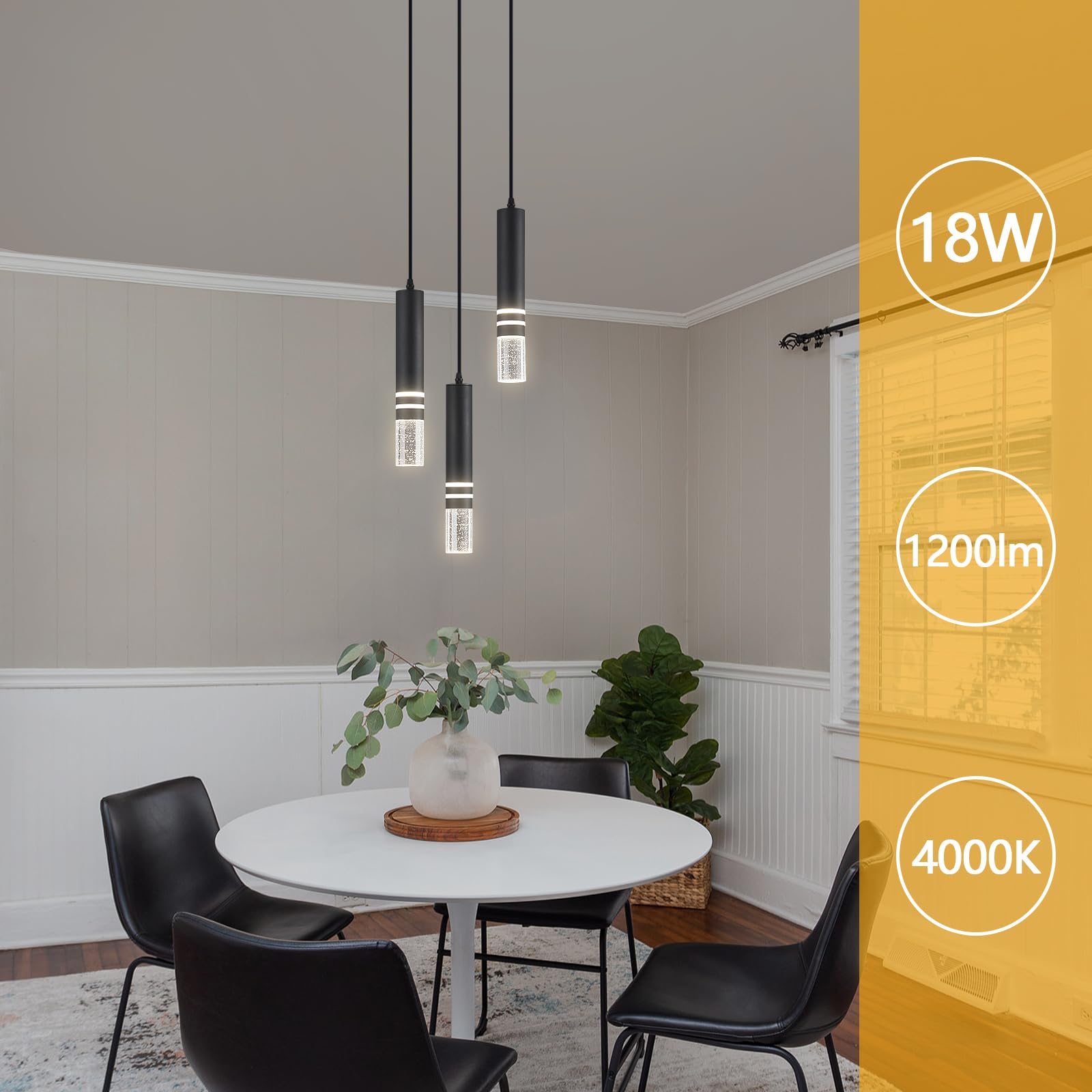 Moderno cristal colgante luz led negro colgante luz mini cocina isla suspensión iluminación para el dormitorio, el comedor y la Sala de estar (3-luz)