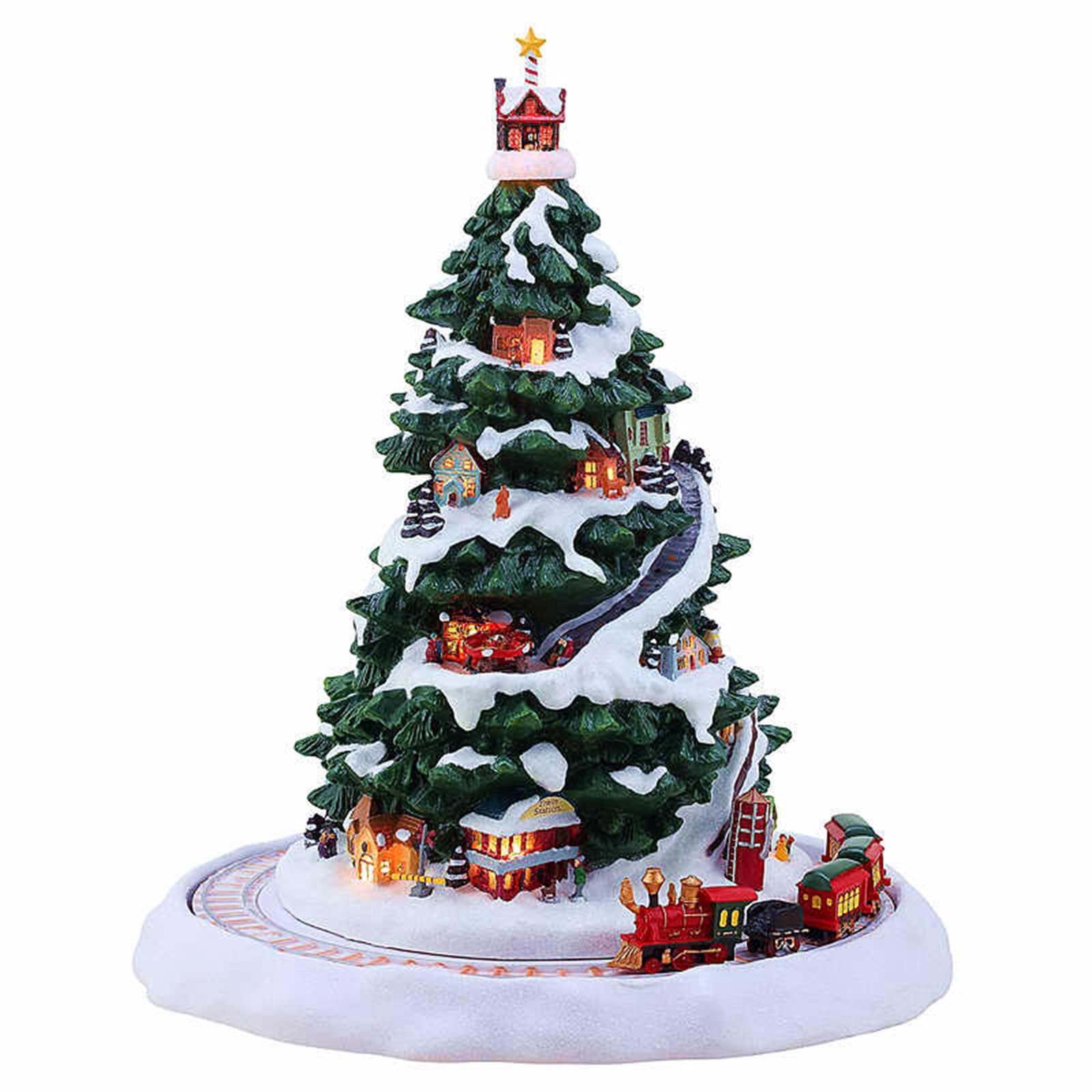 Village De Noël Animé, Maison De Noël en Résine, Lumières LED Intégrées Et 30 Mélodies, avec Petit Train Rotatif, Alimentation 9V, Idéal comme Décoration De Bureau Ou De Cheminée