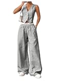 Women's 2 Pcs Outfits Striped V Neck Button Blazer Vest Pants Tracksuit