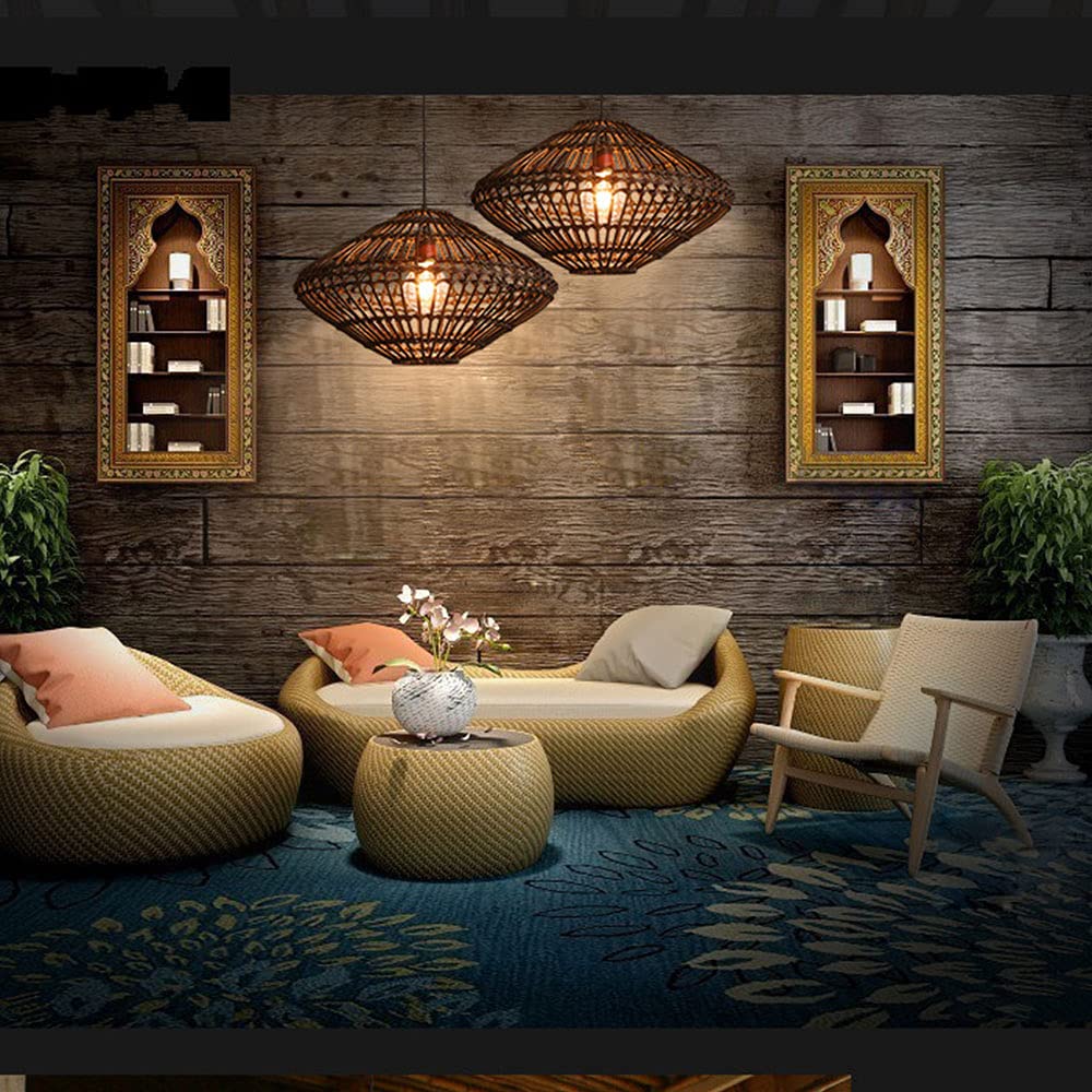 Lámpara de araña Colgante de ratán Estilo sudeste asiático, lámpara de Material Natural, bambú Curvado, iluminación rústica, Pantalla de luz de Techo para Cocina, Comedor y Restaurante.