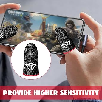 12 PCS Finger Sleeves for Mobile Gaming,Silver Fiber Gaming Finger Sleeves,Ultra-Thin 0.3mm Mobile Gaming Finger Sleeve for Mobile/Tablet,Breathable Touchscreen Protectors for Gamers (Black)