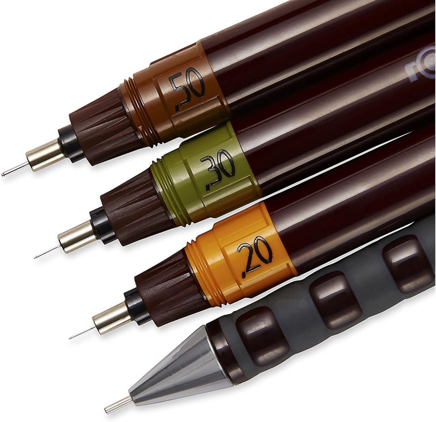 rOtring Isograph Junior - Juego de 3 bolígrafos técnicos | 0,20 mm, 0,30 mm, 0,50 mm + accesorios con brújula universal compacta
