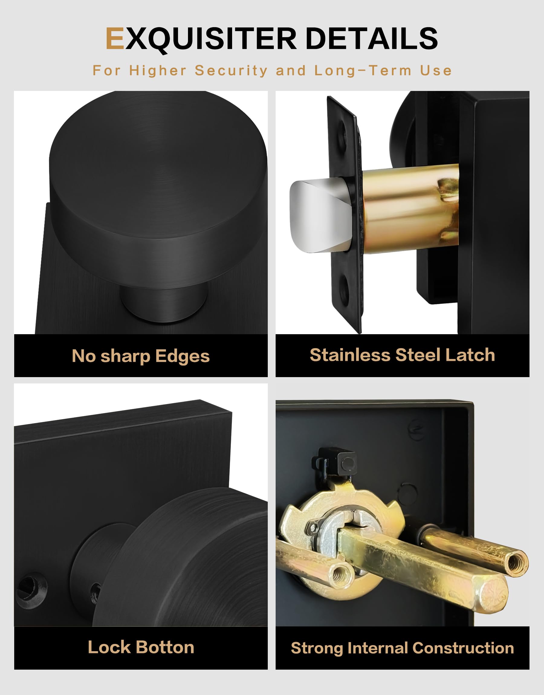 Matte Black Passage Door Knobs - 2 Pack -2
