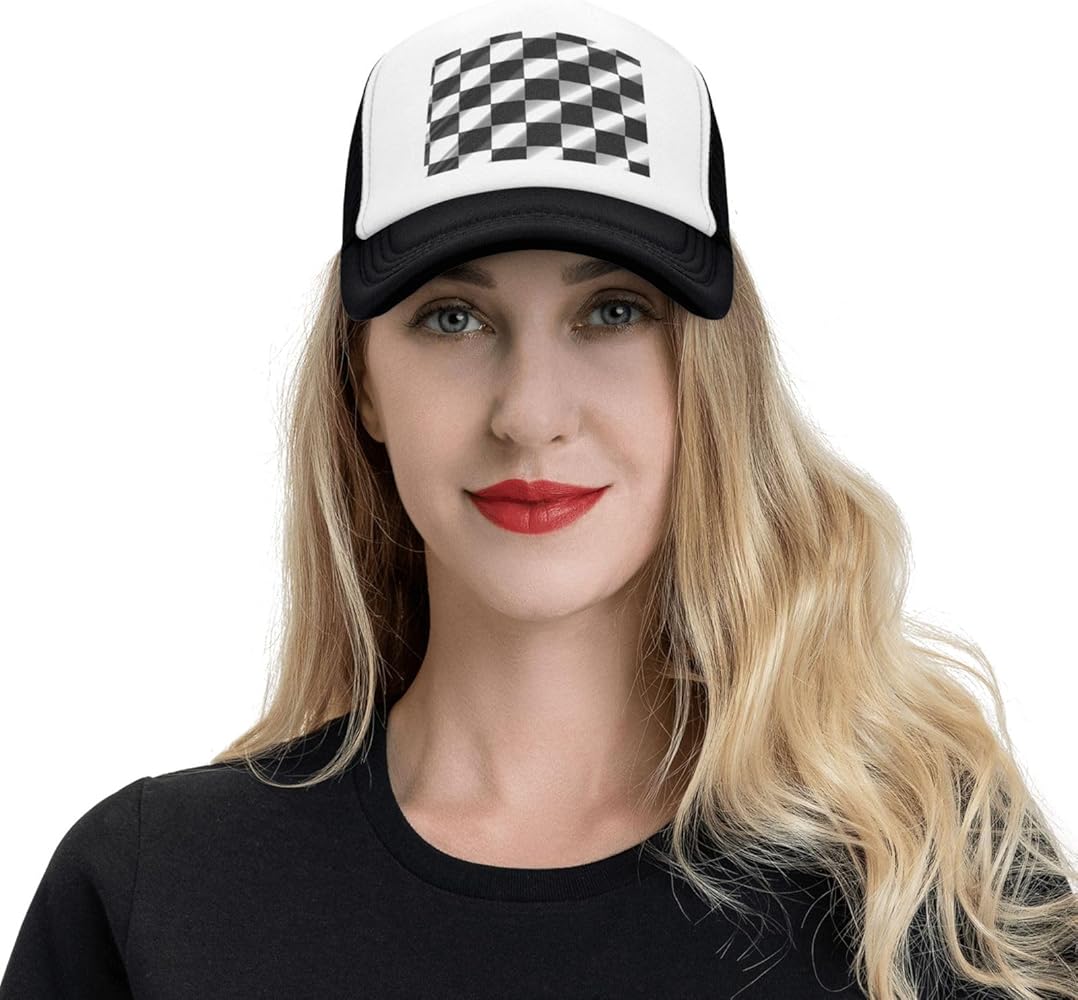 OPSREY Black White Race Checkered Flag Printed Trucker Hats