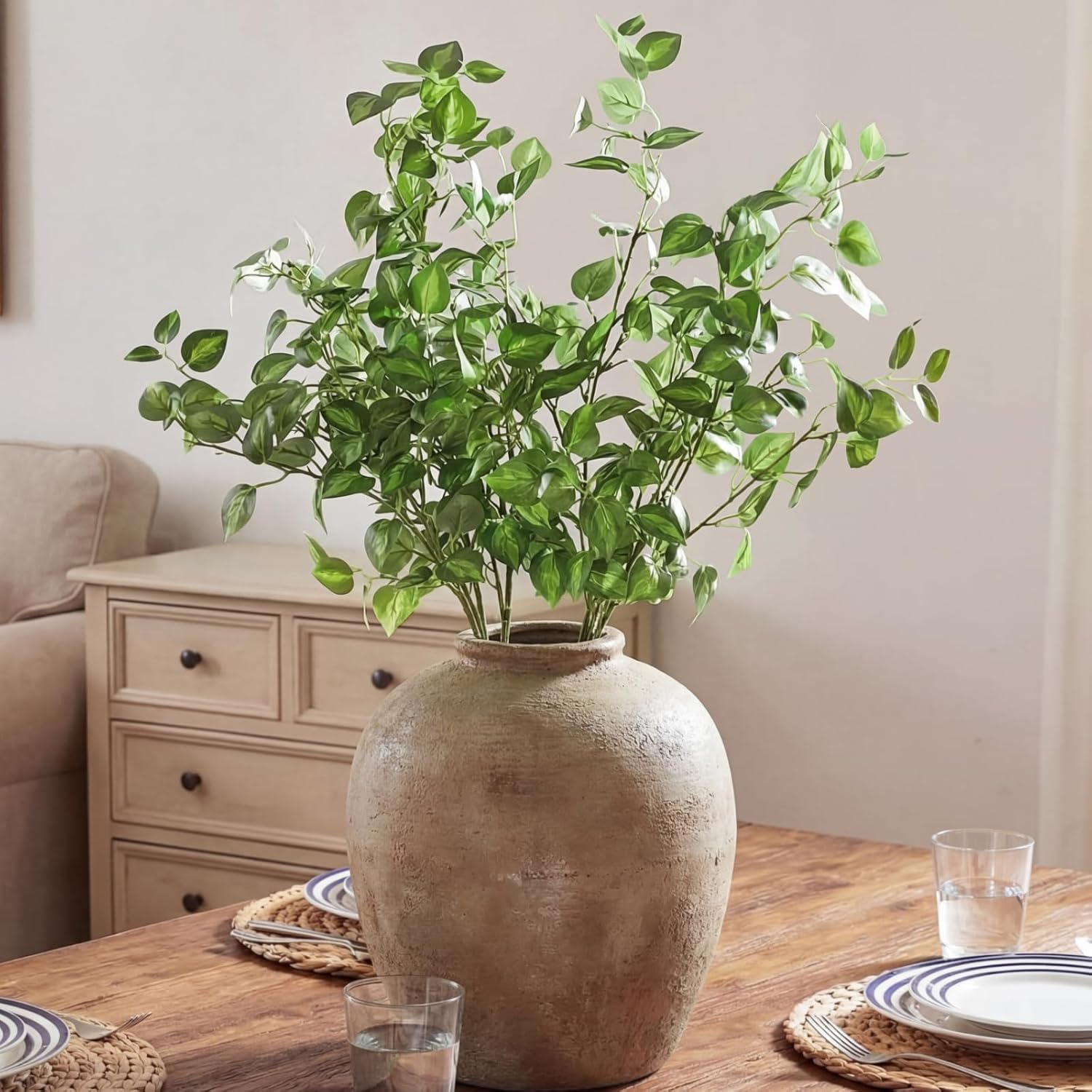 Giegxin 6 Pcs 31.5 Inch Artificial Eucalyptus Greenery Stems Faux Leaves Branches Fake Plants Spray for Wedding Centerpieces Vase Filler Home Kitchen Farmhouse Spring Decor Office Party Decoration