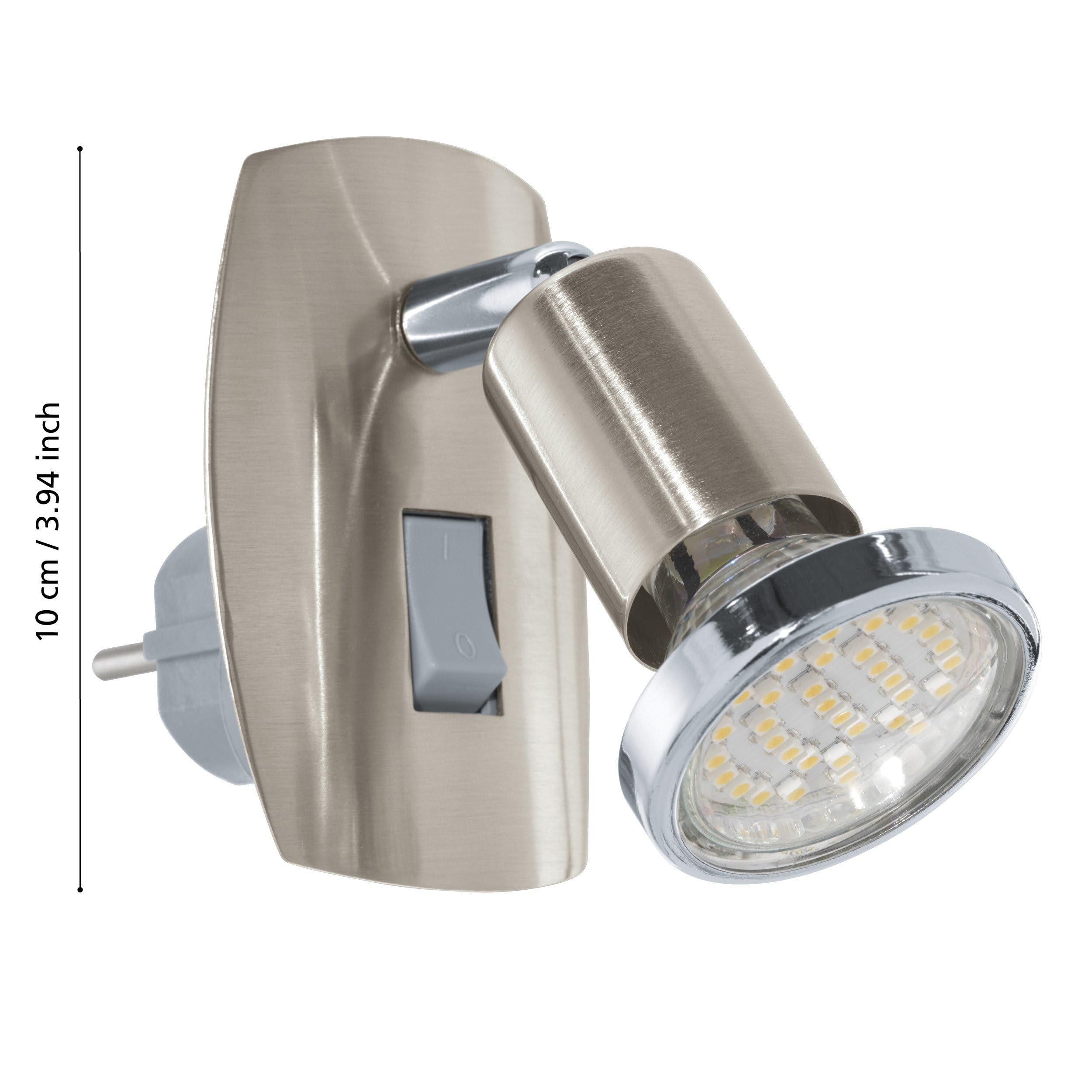 EGLO Gniazdo punktowe Mini, 1-punktowa lampa wtykowa, lampa wtykowa ze stali, kolor: nikiel matowy, chrom, oprawa: GU10, w zestawie przełącznik, przezroczysty