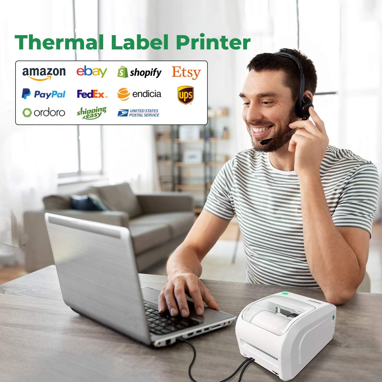 MUNBYN USB Thermal Label Printer for Windows Mac 4x6 Thermal Printer One-Click Set up Shipping Label Printer Great for Labeling, Filing, Mailing, Barcodes and More