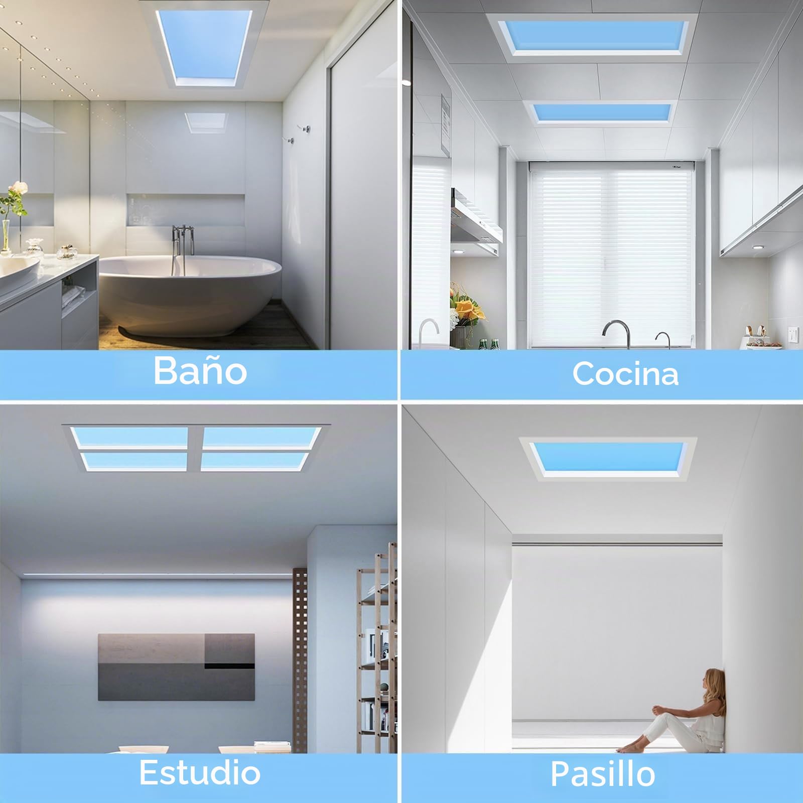 Luz De Ventana Artificial Para El Hogar, Tragaluz De Techo Inteligente Regulable, Lámpara De Luz Solar Natural Para Cocina Y Dormitorio, Panel De Cielo Azul Con Control Remoto, Iluminación