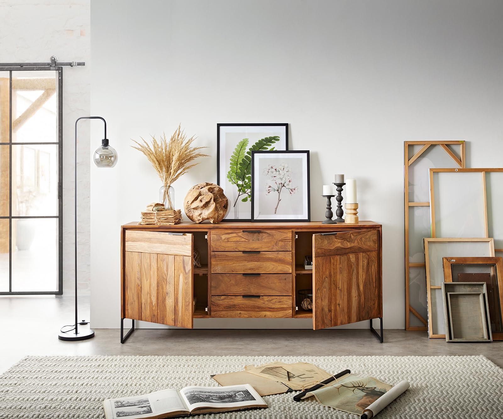 DEMIWALL Solid Sheesham Wood Sideboard & Cabinets | Wooden Side Board Media Console Tv Cabinet for Living Room | Free Standing Buffet Cabinet with 4 Drawers & 2 Door Cabinet Storage | Natural & Black-image-40