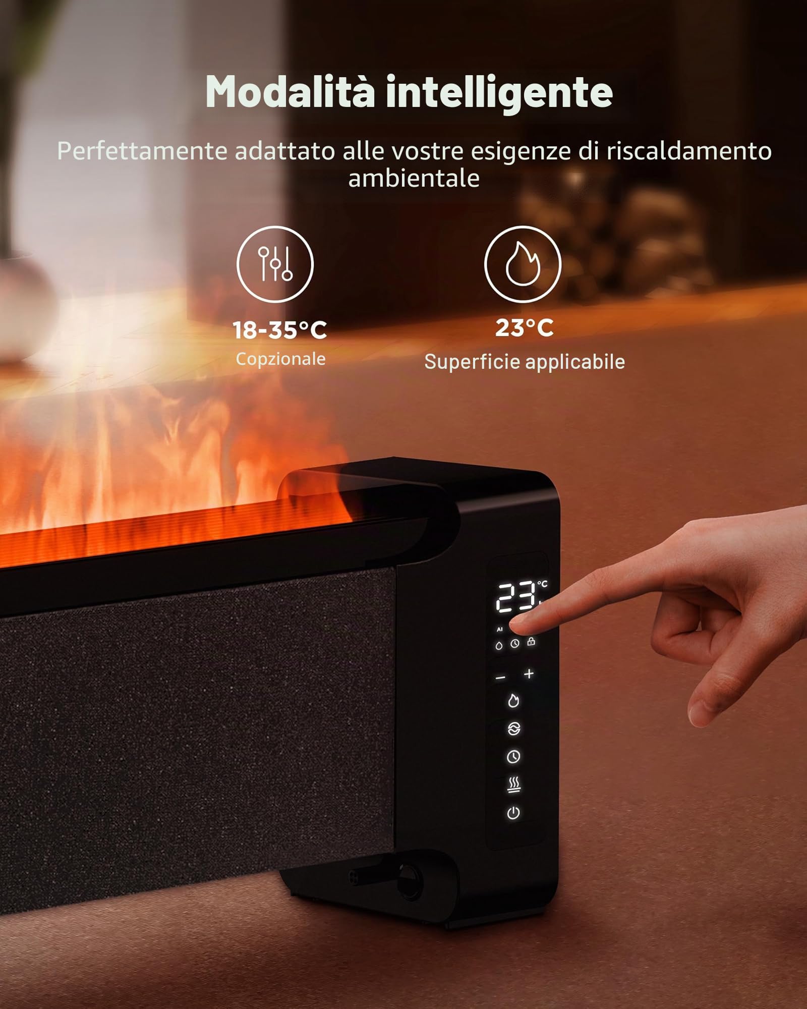 AIRMATE Camino Elettrico da Parete 113cm, 2000W Stufa Elettrica Basso Consumo Silenzioso con Pannello LED Timer 24h ECO Riscaldamento Rapido Simulare Una fiamma Fiamma