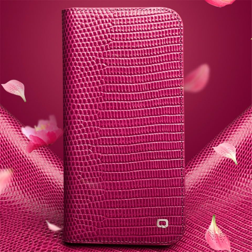 Coque iPhone 14 Plus cuir véritable rose magnétique porte-carte de luxe