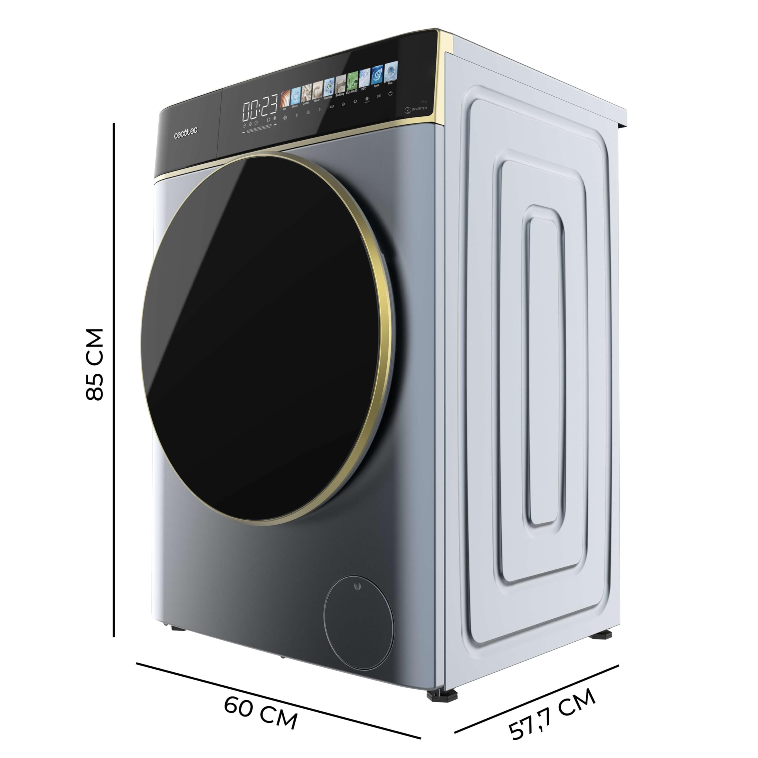 Cecotec Pralka 9 kg Front Bolero Load DressCode 9900 Inverter FullColor Ice Blue A. Wykończenie niebieskie 1400 obr./min, ekran 10.3", 11 programów, falownik, SteamMax, klasa A
