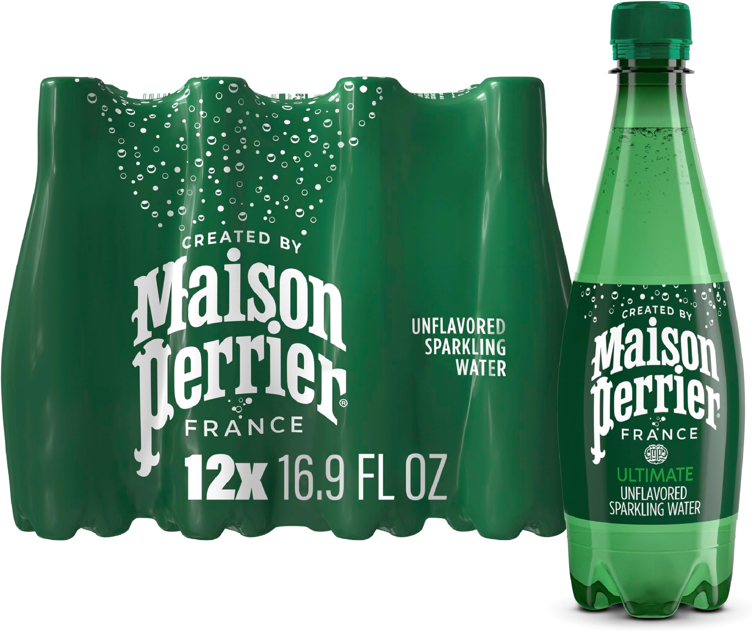 Maison Perrier Ultimate Sparkling Water, 16.9 Fl Oz Plastic Water Bottles, 12 Count