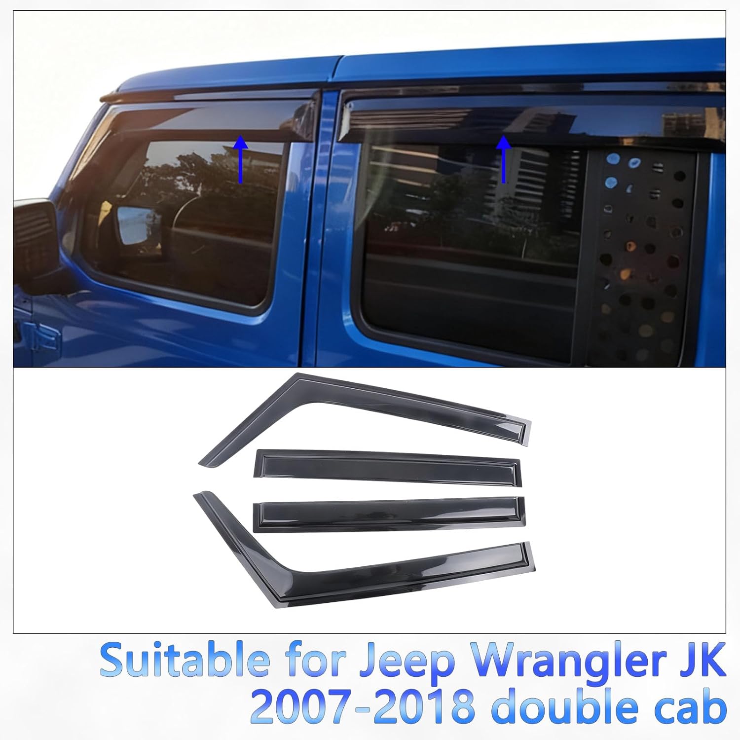 Window Visors Rain Guards Shield for 2007-2018 Jeep Wrangler, Out-Channel Window Vent Wind Deflectors Visors Shades for 07-18 Wrangler JK (Smoky Color)