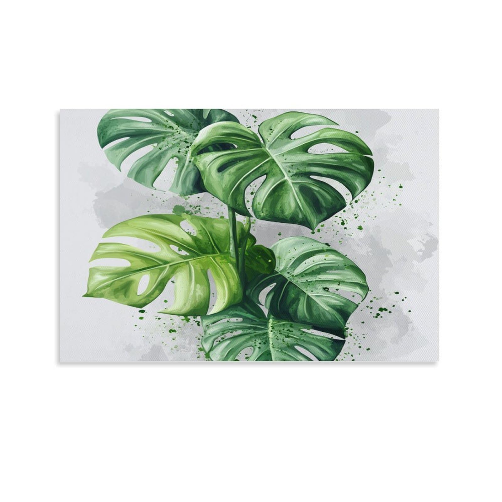 Euumkoo Unframed Natural Monstera Canvas Wall Art, Fresh Green Plants Picture Painting On Canvas, Print Poster Decoration Artwork For Home Living Room Bedroom Wall Decor 24X36inch(60X90cm)