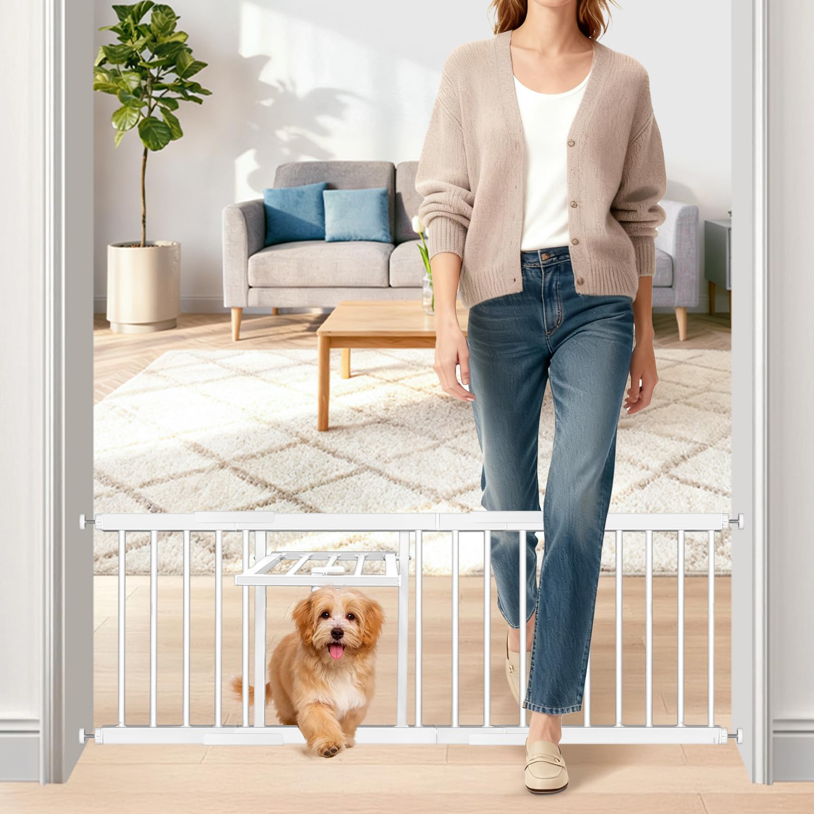 metal short dog gate - 16.5" tall pressure mount indoor pet gate, 13.7"-41" adjustable extra wide, easily step over dog gates with 3 extension kits, small puppy gate for doorways & stairs