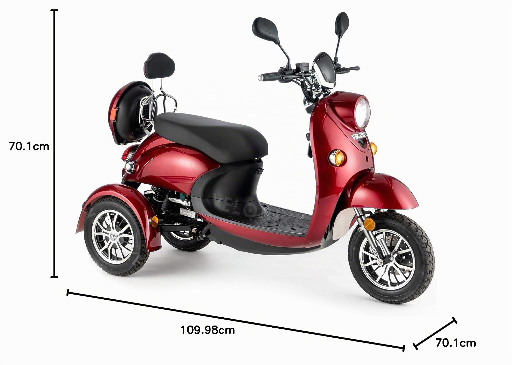 VELECO Scooter elettrico 3 ruote Disabili Anziani 12km/h 650W Retro ZT63 (Rosso)