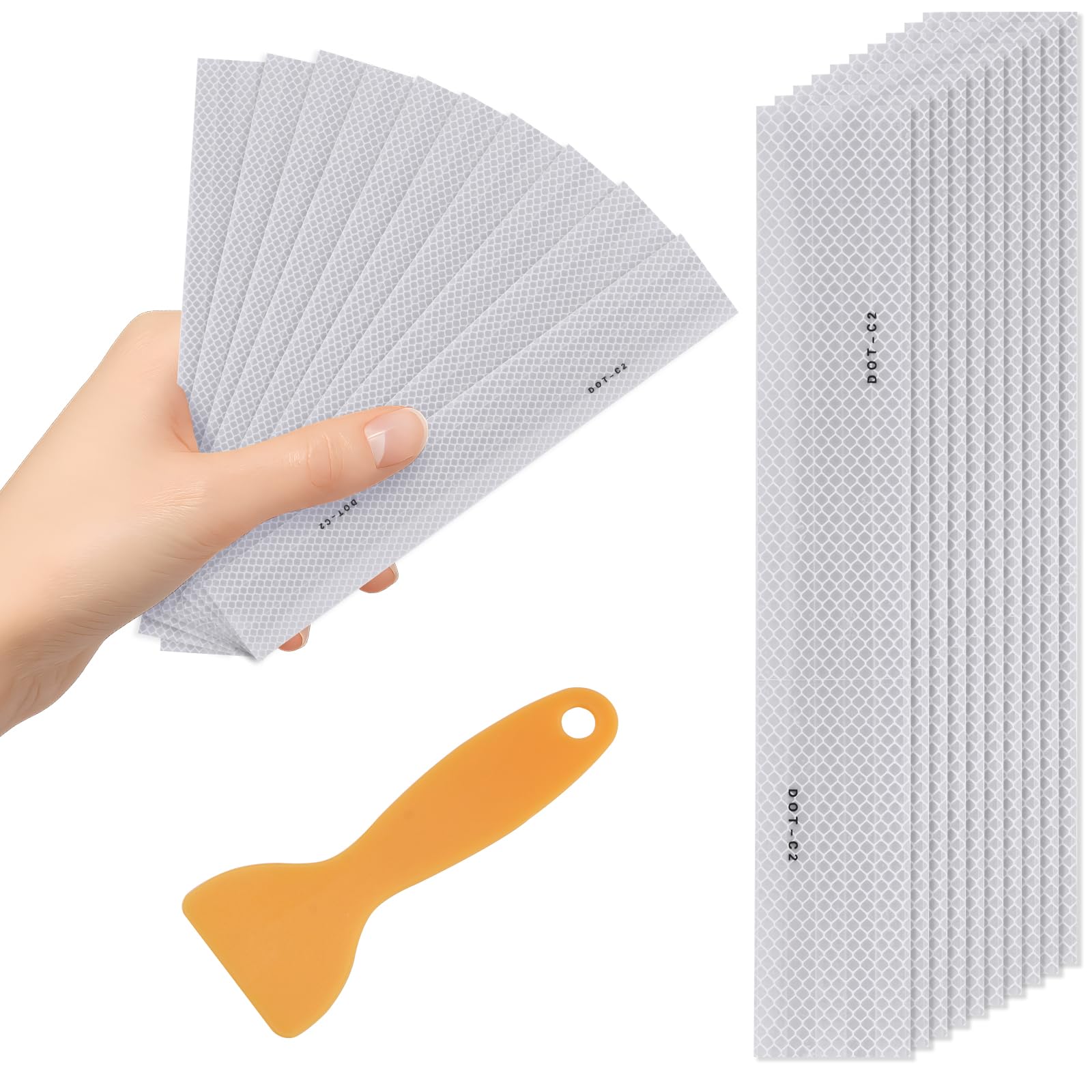 Reflective Safety Tape Stickers | Diamond Grade | 2″ x 12″ | 10-Pack | Safety Warning Tape for Helmets, Cars,Mailboxes & More (10, White)