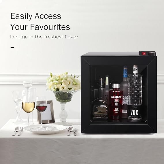 ADT Mini with Display Glass Door 1.1 Cu Ft Small Freezer with 2 Removable Shelves 7 Temperature Settings -8F to 14F Perfect for Liquor and Ice Cream