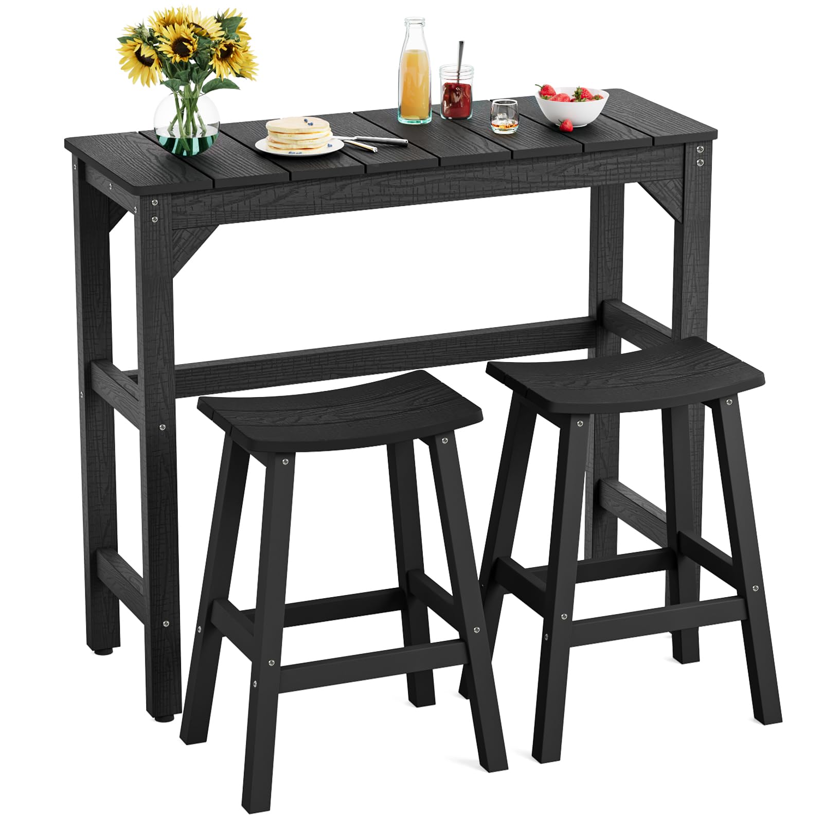3-Piece Outdoor Bar Set, 42" Bar Height Table &amp; 2 Outdoor Bar Stools