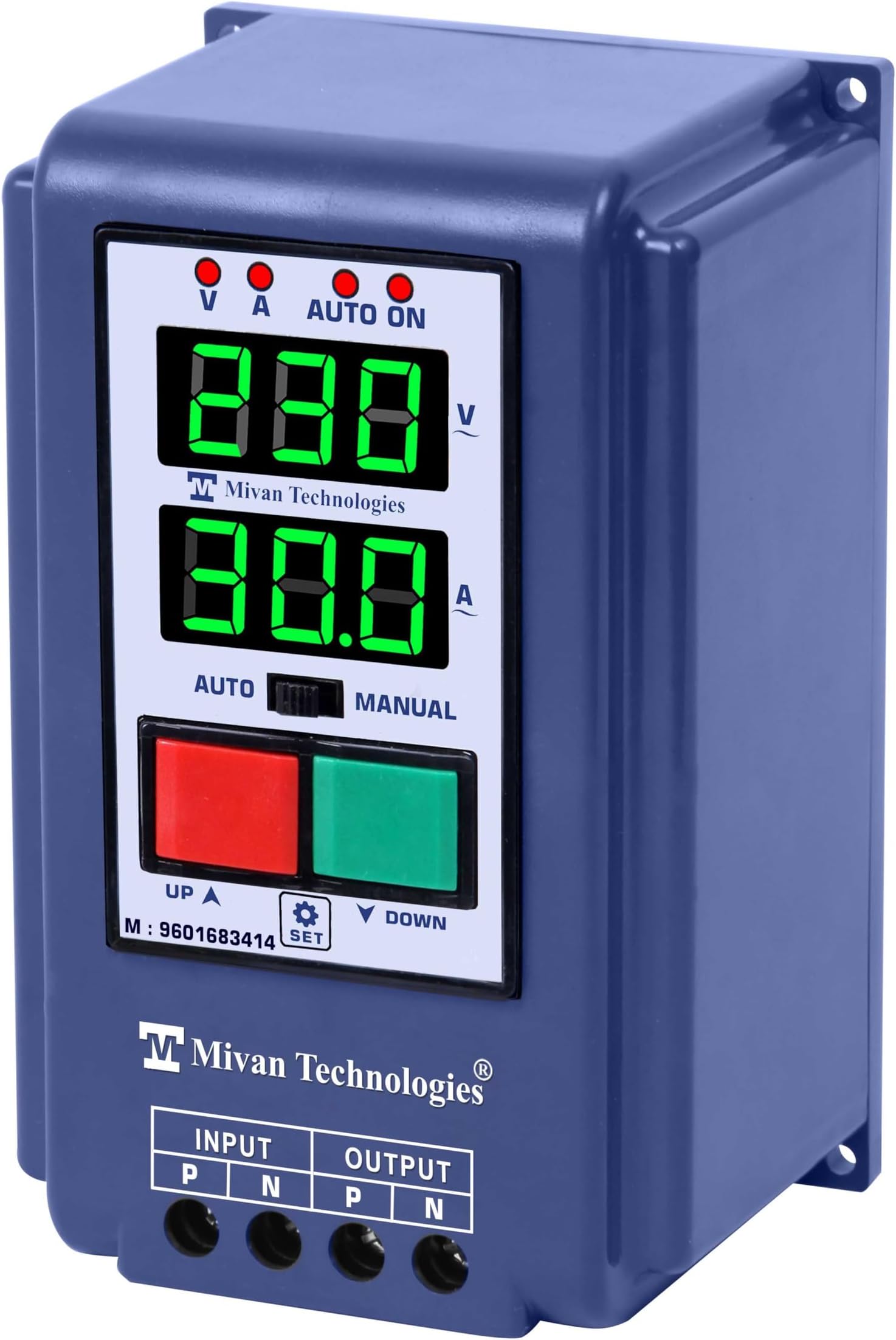 Mivan Technologies Single Phase Digital Dry Run Protection Relay with HV LV OL and Dry Run Protection Cyclic Timer, Suitable for All Single Phase Appliances, Up to 3 HP Motor, Blue Timer Relay
