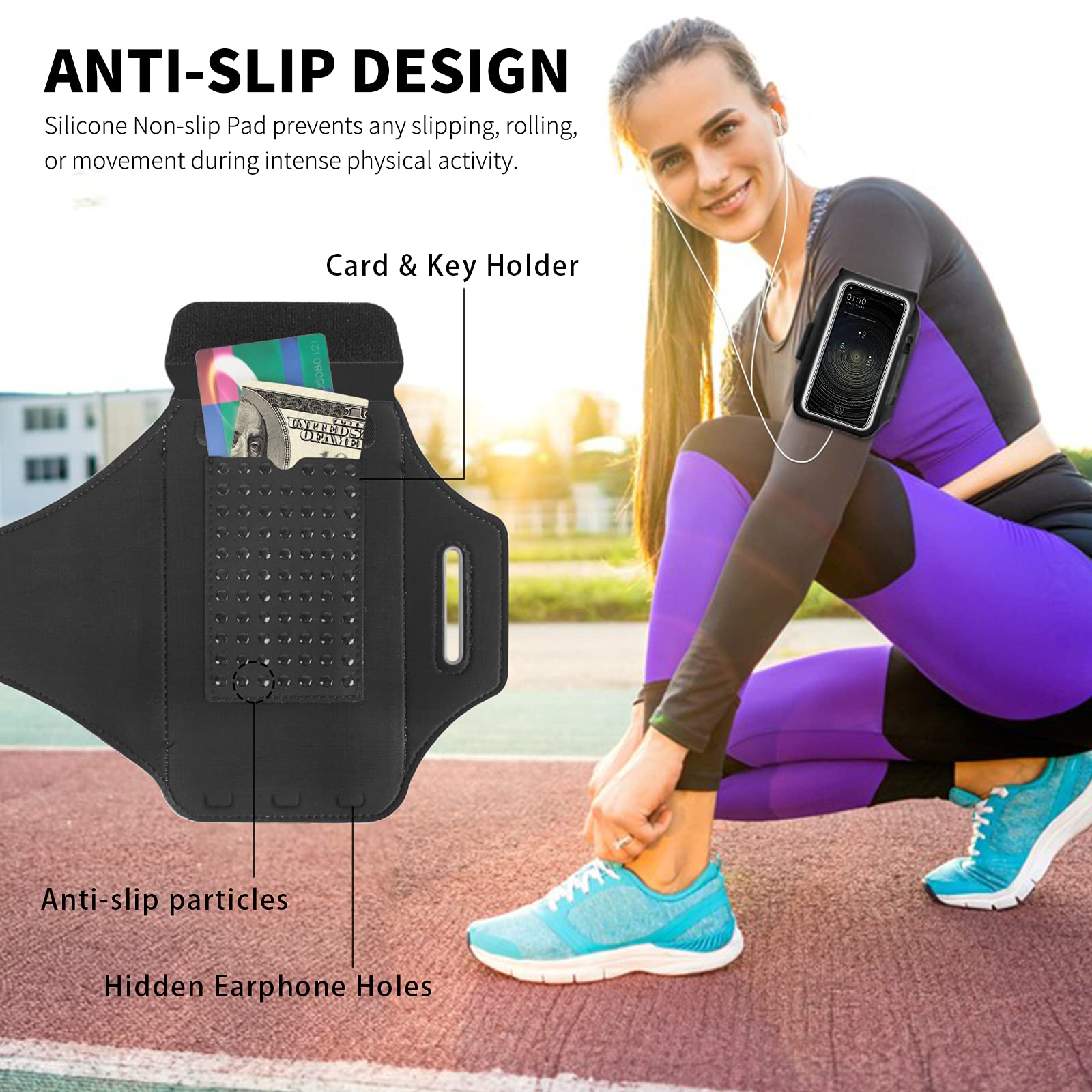HAISSKY Sportowa bransoletka z kieszenią na słuchawki, sportowa bransoletka na telefon komórkowy do iPhone 14 Pro/13 Pro/12 Pro/11/11 Pro/XR/XS/X/8 Plus, Huawei P40/P30/Mate 20 Pro, etui na telefon