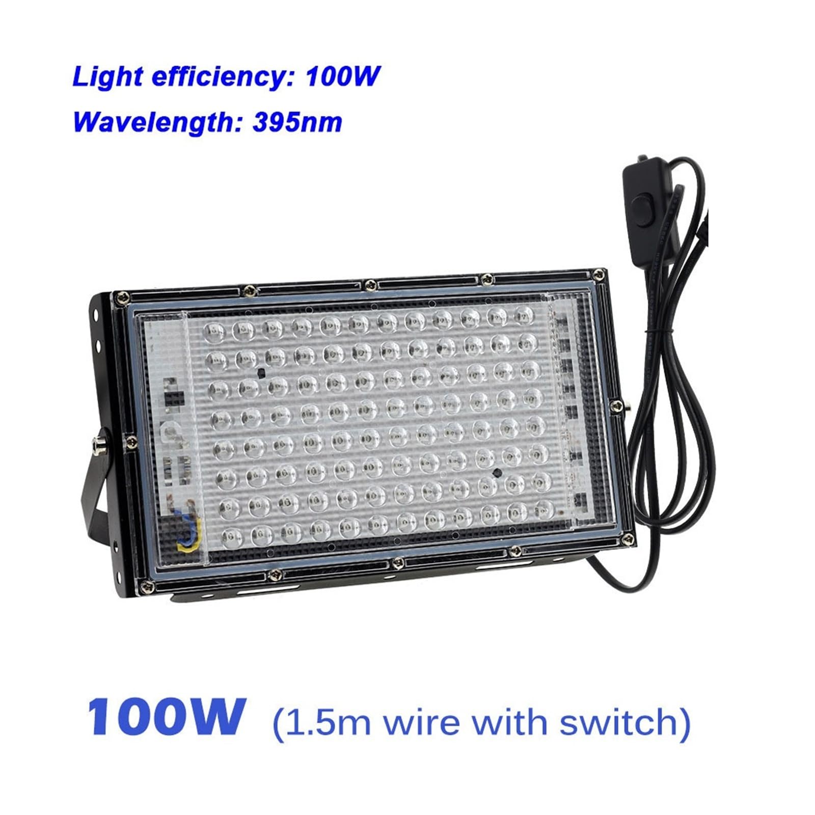 1 reflector LED UV de 50-300 W, 395 nm, 365 nm, resistente al agua, for discotecas, fiestas, escenarios, luz negra. Resina fotosensible solidificada(Black_100W)