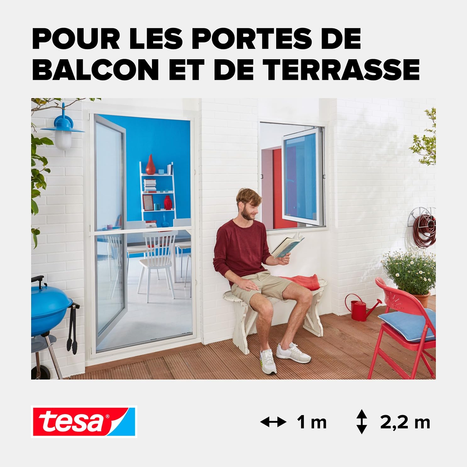 tesa INSECT STOP Moustiquaire Porte, Cadre en Alu - 100 x 220 cm - Blanc